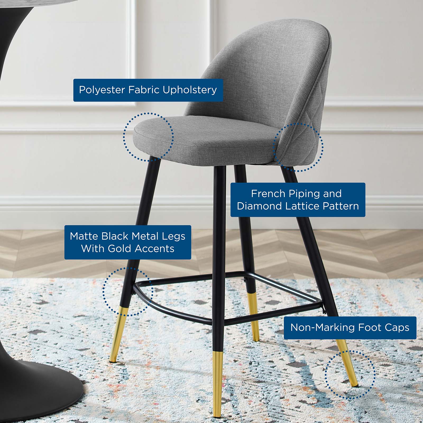 Modway Barstools - Cordial Fabric Counter Stools - ( Set of 2 ) Light Gray
