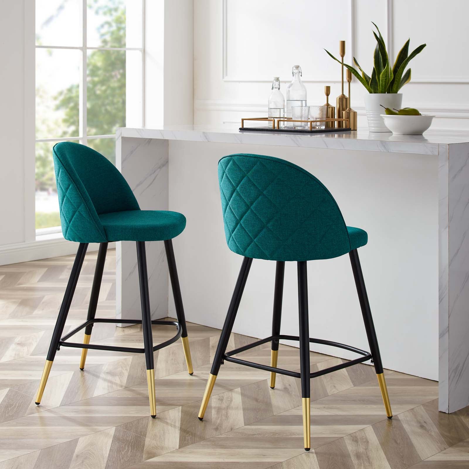 Modway Barstools - Cordial Fabric Counter Stools - ( Set of 2 ) Teal