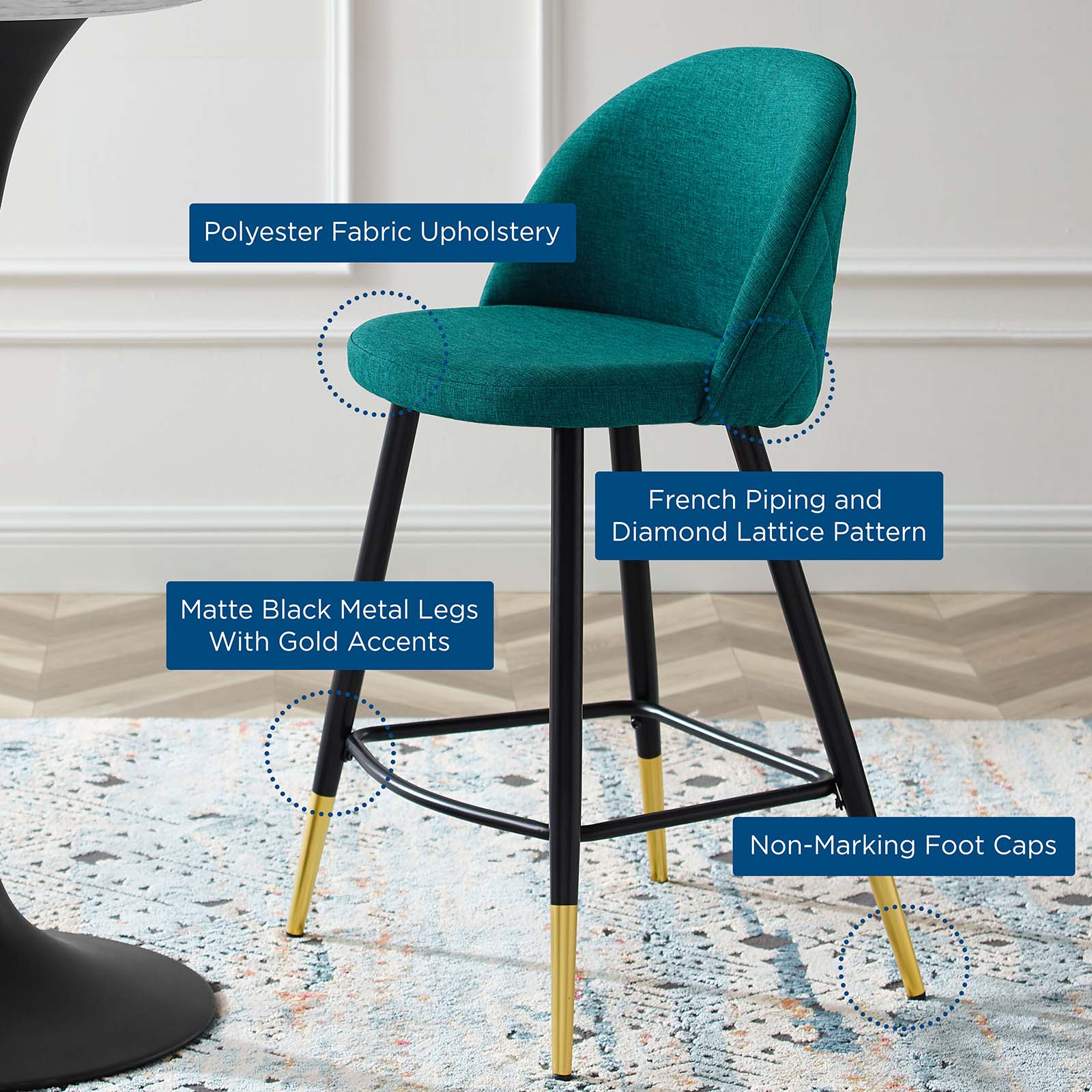 Modway Barstools - Cordial Fabric Counter Stools - ( Set of 2 ) Teal