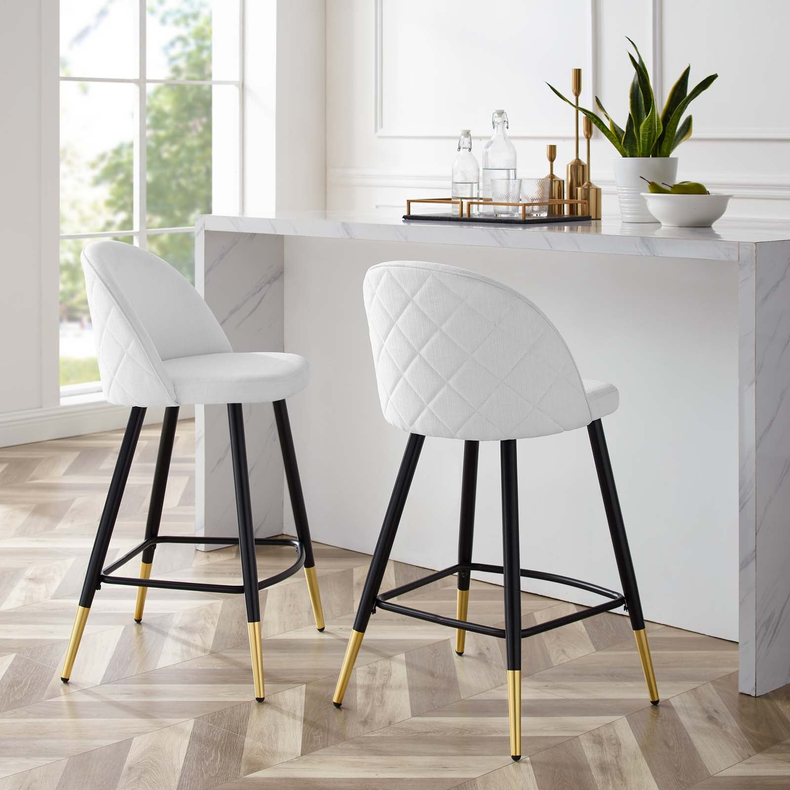 Modway Barstools - Cordial Fabric Counter Stools - ( Set of 2 ) White