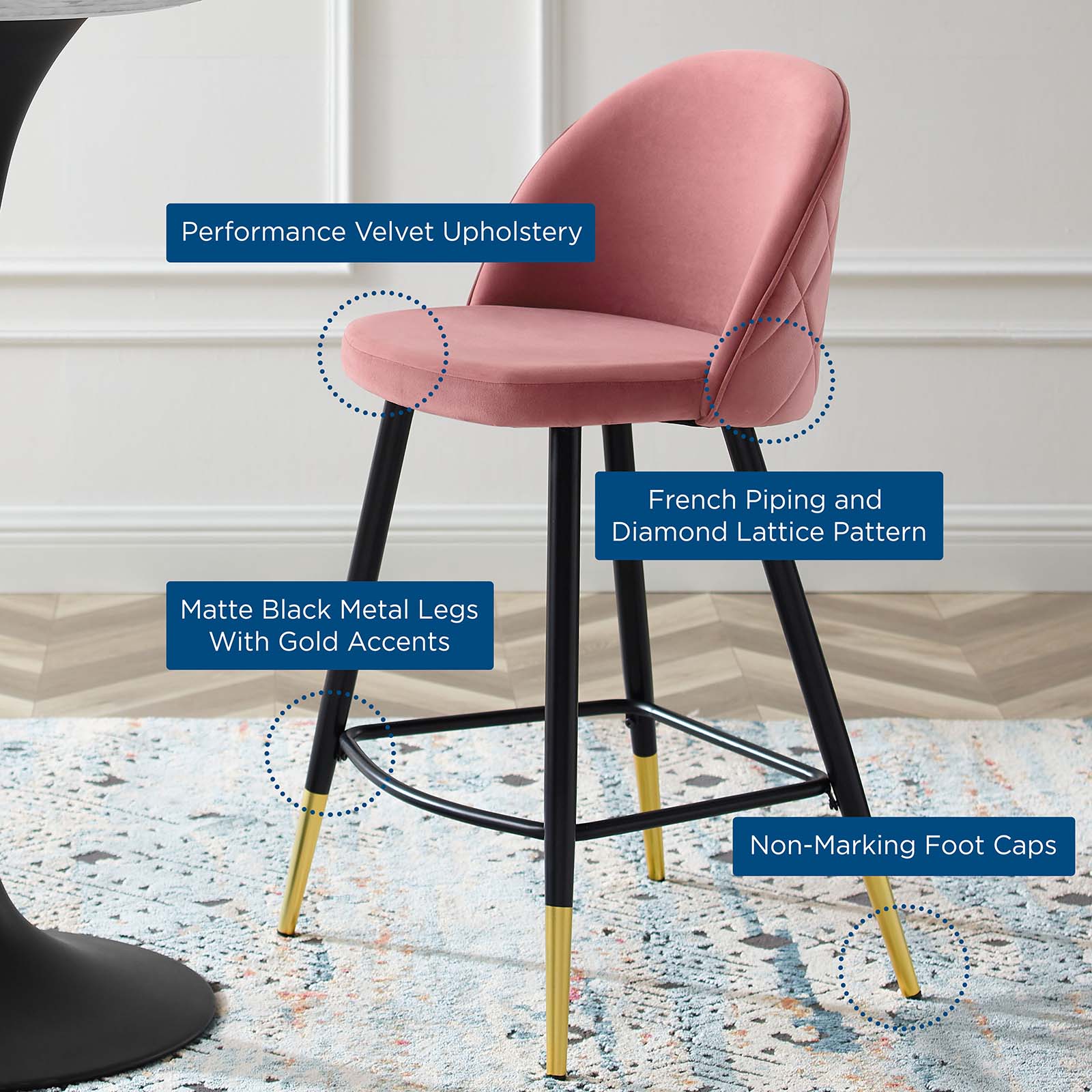 Modway Barstools - Cordial Performance Velvet Counter Stools - Set of 2 Dusty Rose