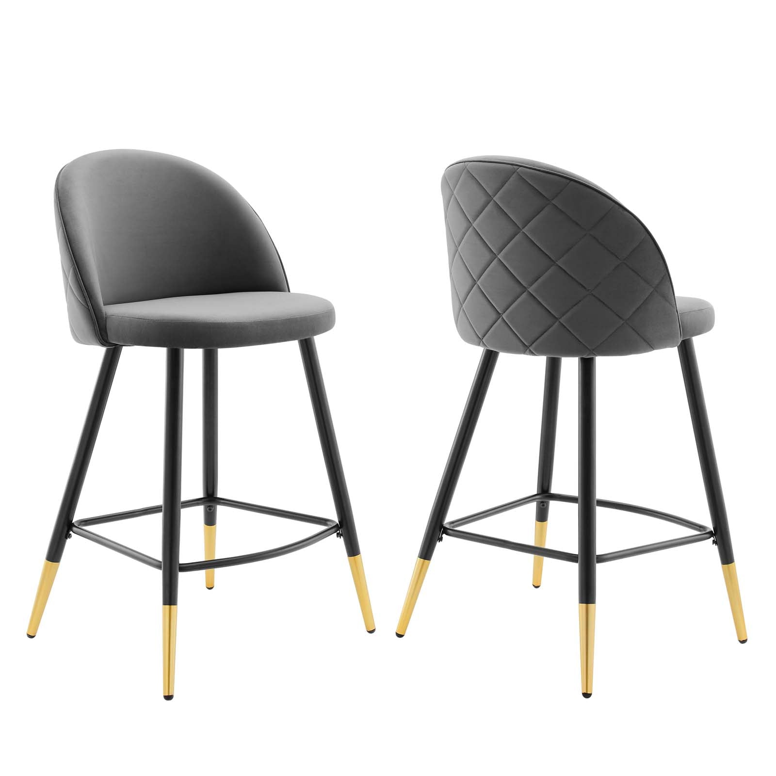 Modway Barstools - Cordial Performance Velvet Counter Stools - ( Set of 2 ) Gray
