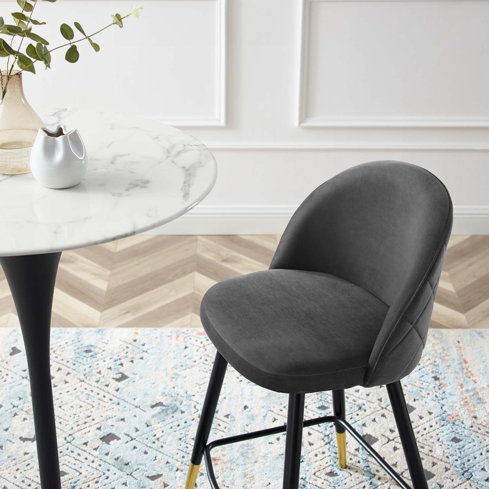 Modway Barstools - Cordial Performance Velvet Counter Stools - ( Set of 2 ) Gray