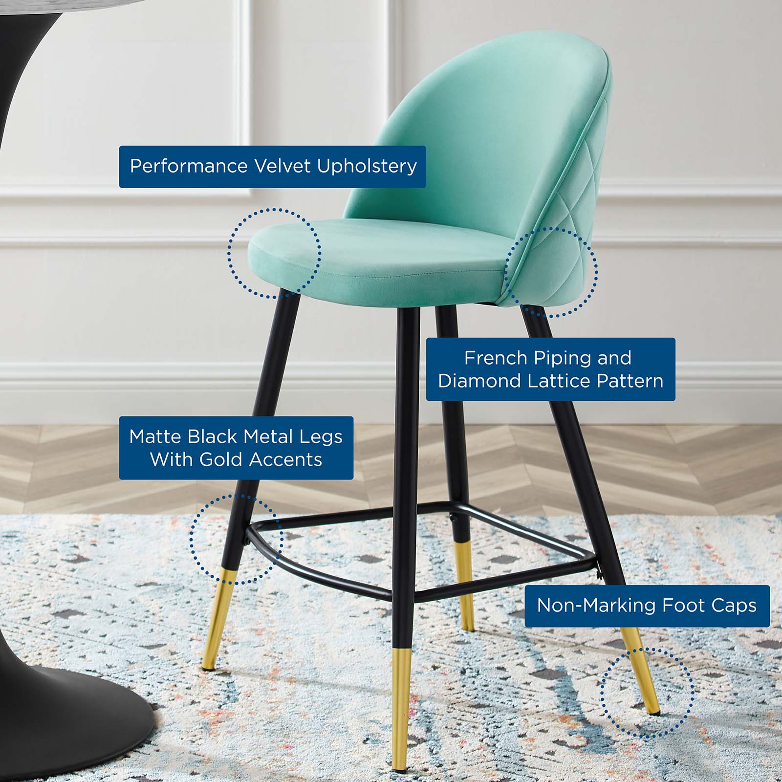 Modway Barstools - Cordial Performance Velvet Counter Stools - Set of 2 Mint