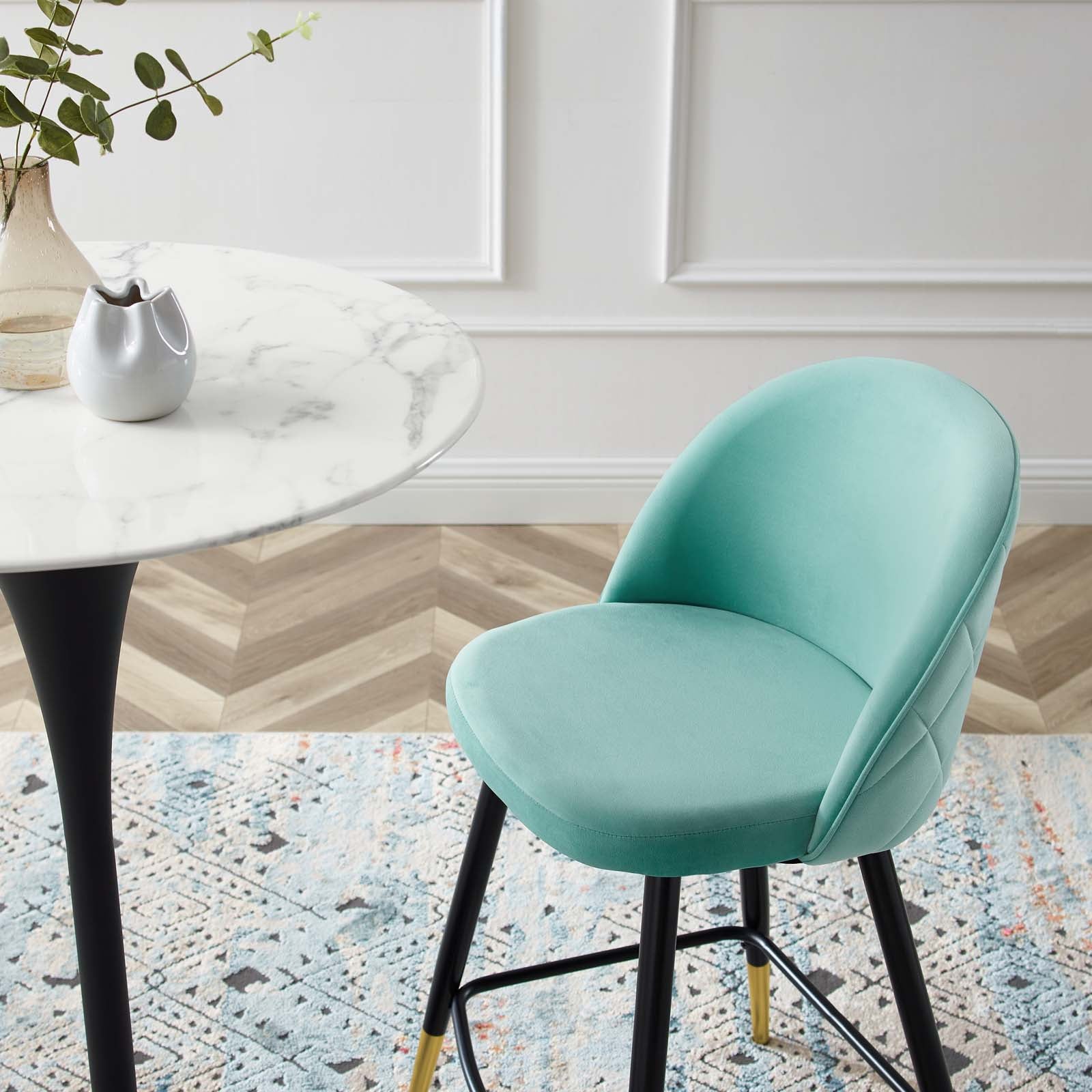 Modway Barstools - Cordial Performance Velvet Counter Stools - Set of 2 Mint