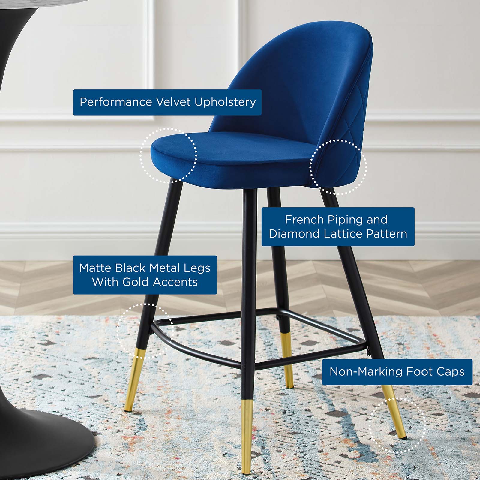 Buy Cordial Performance Velvet Counter Stools Set of 2 Navy