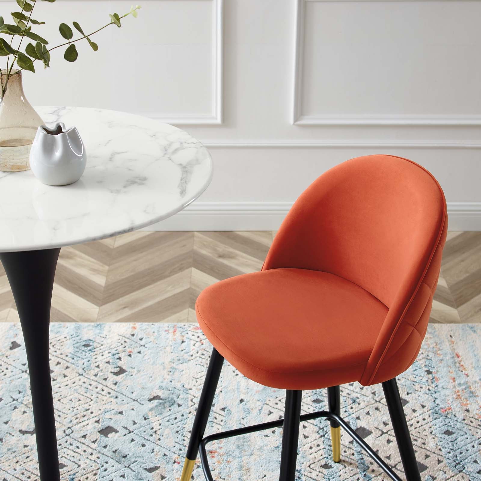 Modway Barstools - Cordial Performance Velvet Counter Stools - ( Set of 2 ) Orange