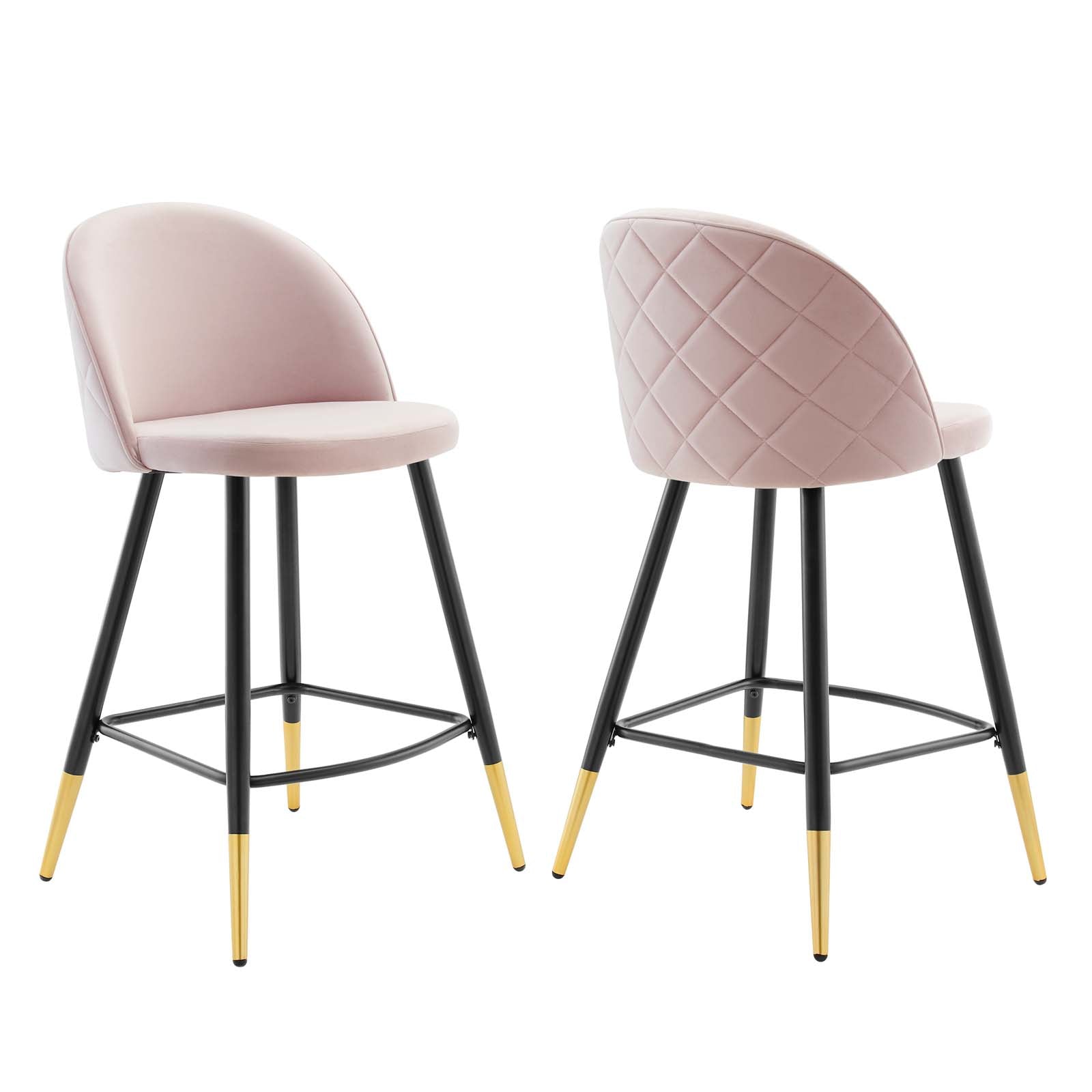 Modway Barstools - Cordial Performance Velvet Counter Stools - ( Set of 2 ) Pink