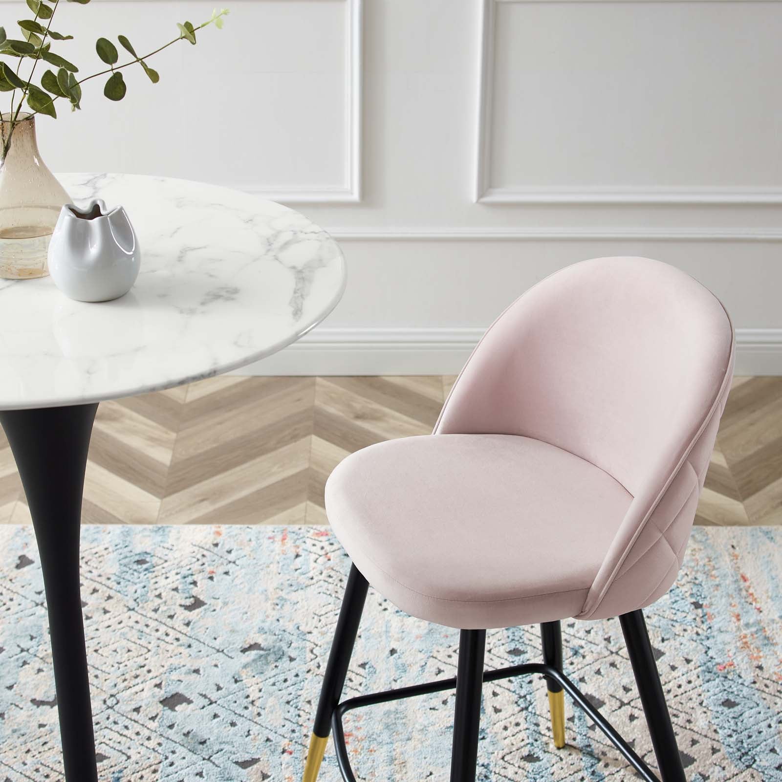 Modway Barstools - Cordial Performance Velvet Counter Stools - ( Set of 2 ) Pink