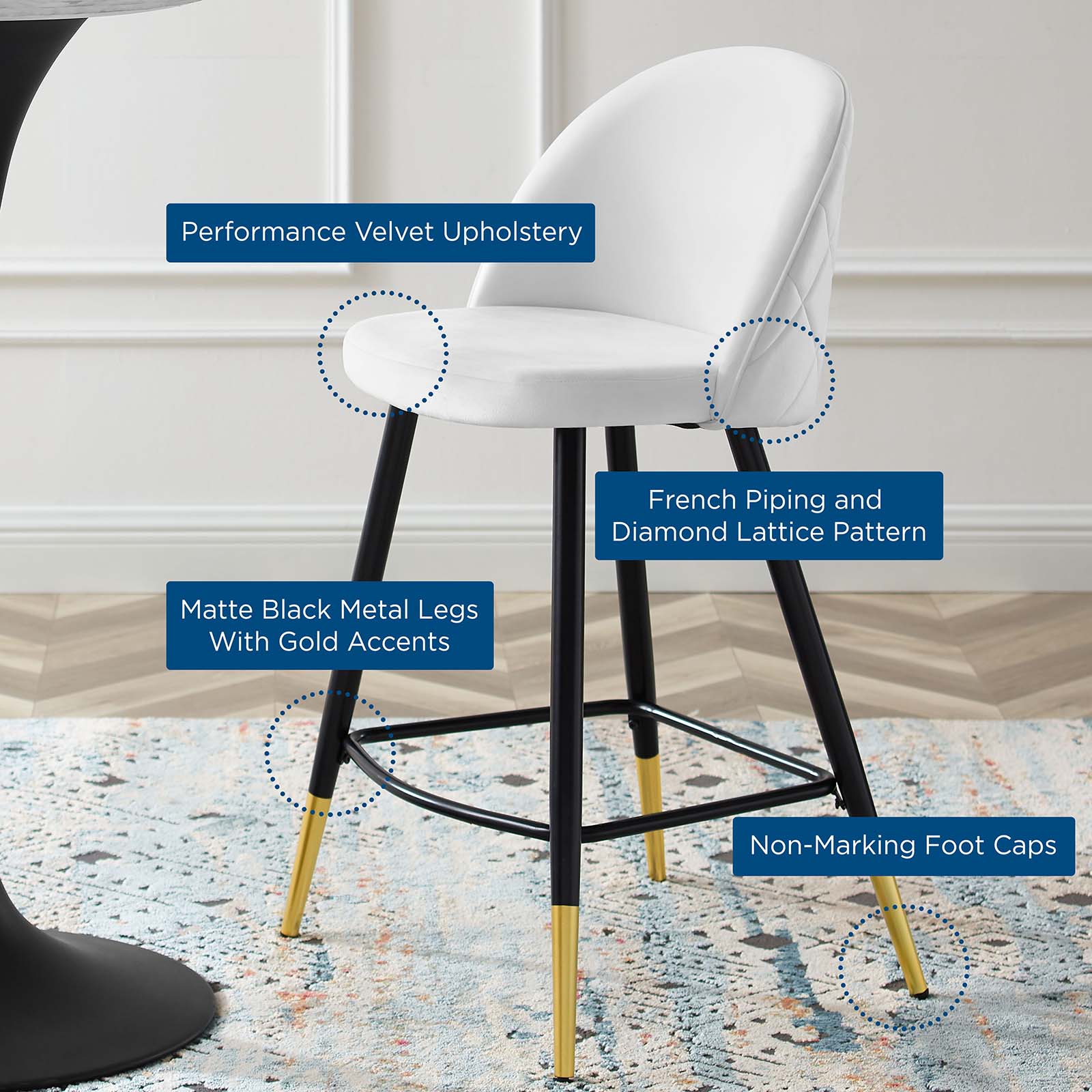 Modway Barstools - Cordial Performance Velvet Counter Stools - Set of 2 White