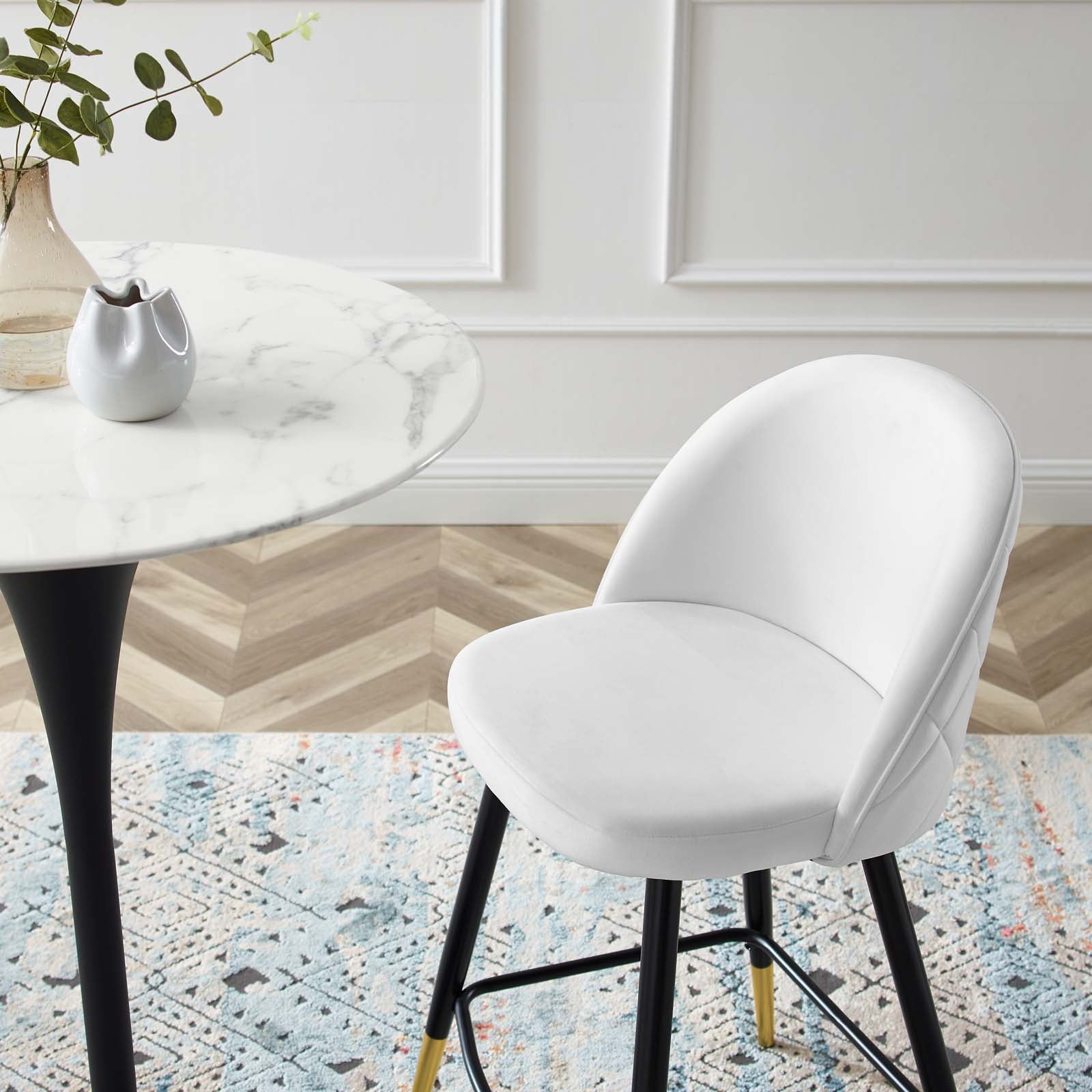 Modway Barstools - Cordial Performance Velvet Counter Stools - Set of 2 White