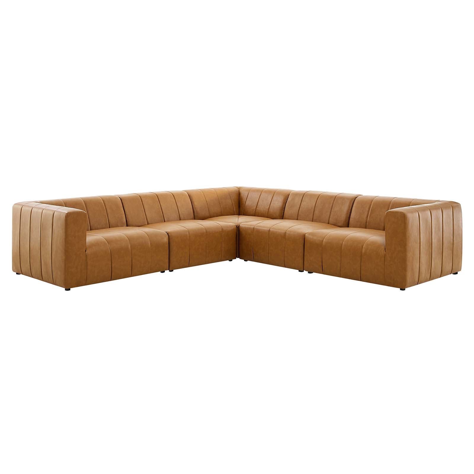 Modway Sectional Sofas - Bartlett Vegan Leather 5-Piece Sectional Sofa Tan
