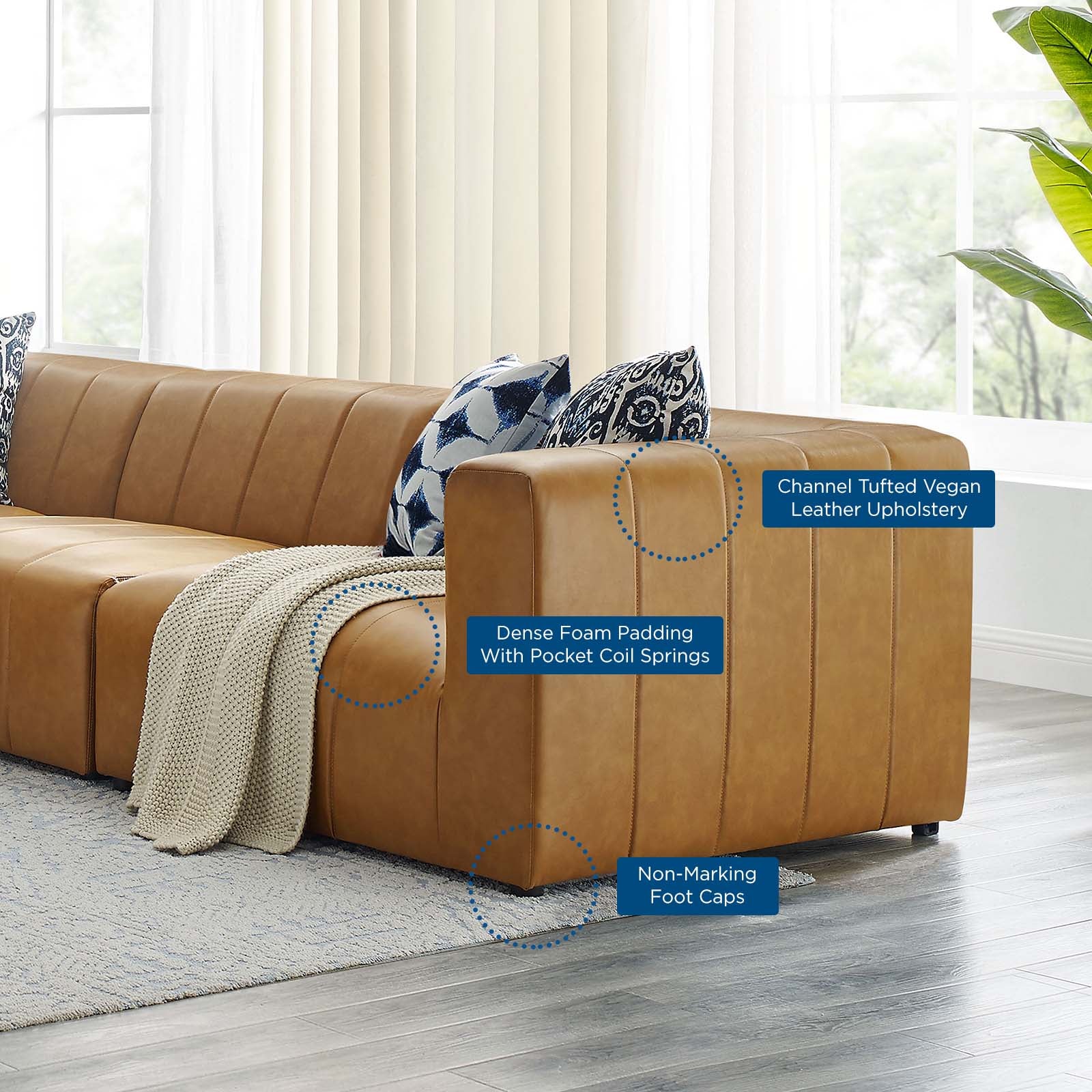 Modway Sectional Sofas - Bartlett Vegan Leather 5-Piece Sectional Sofa Tan