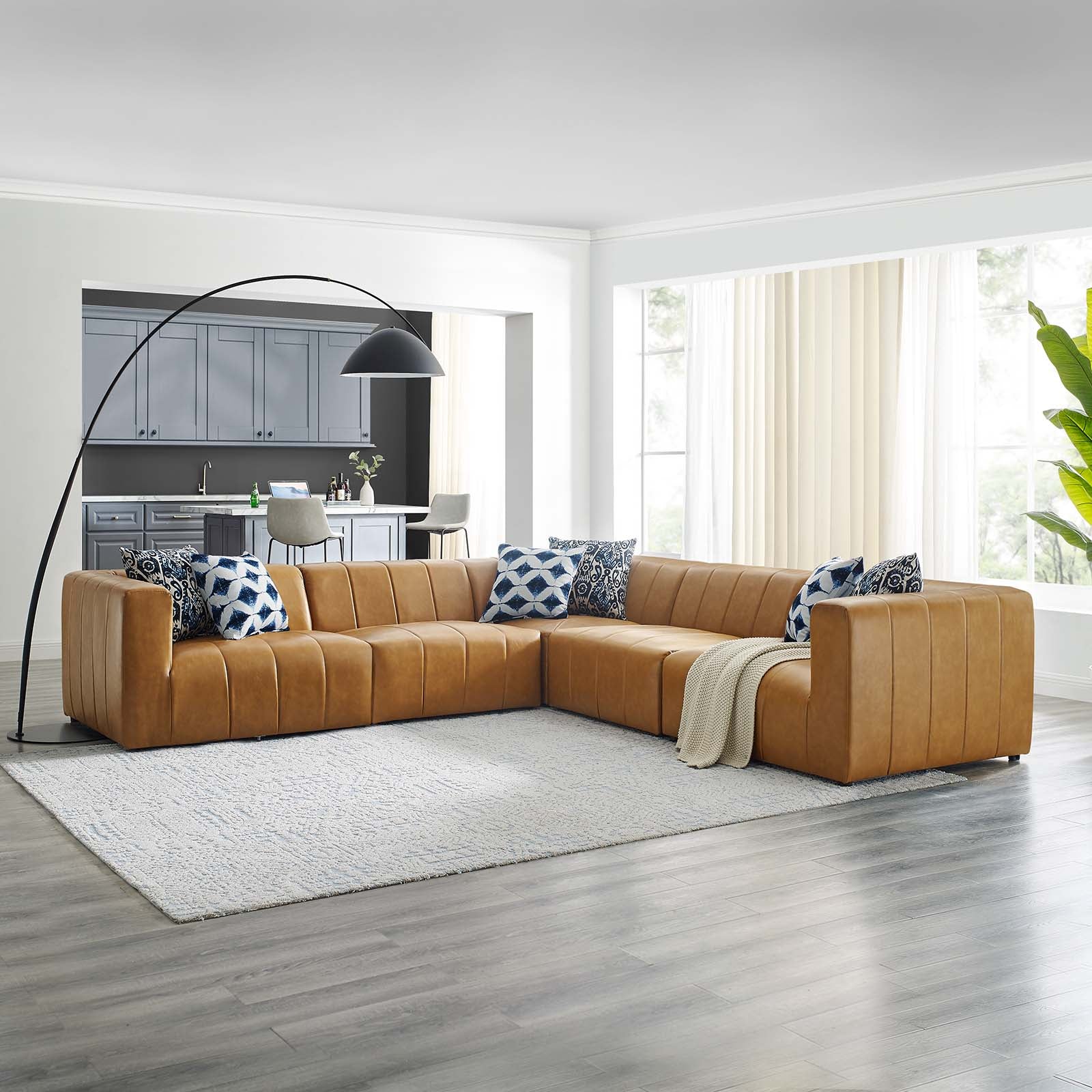 Modway Sectional Sofas - Bartlett Vegan Leather 5-Piece Sectional Sofa Tan