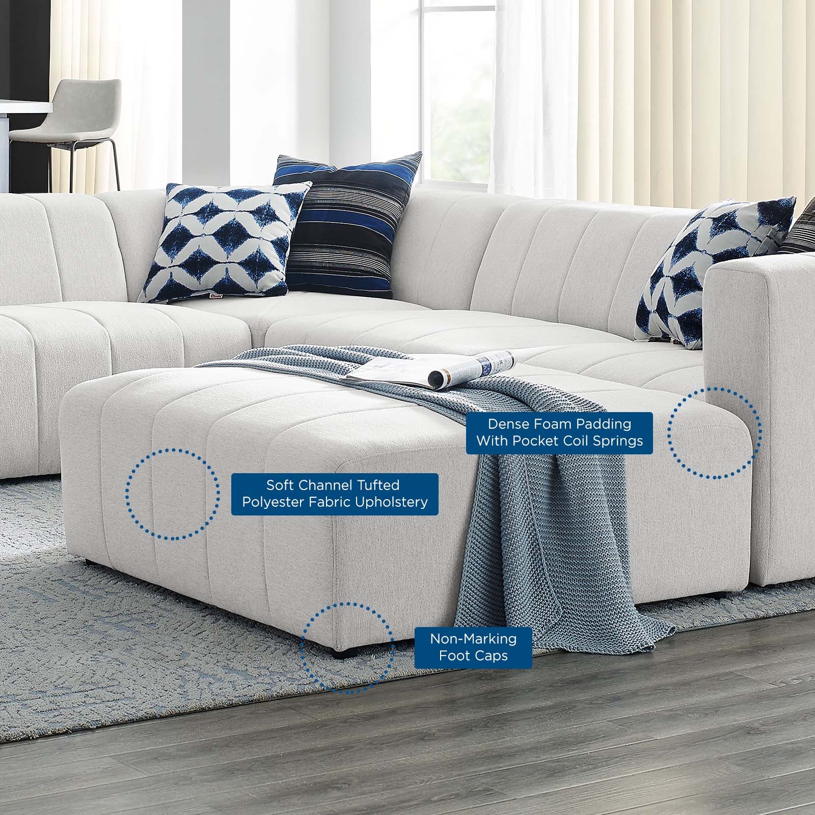 Modway Sectional Sofas - Bartlett Upholstered Fabric 6-Piece Sectional Sofa Ivory