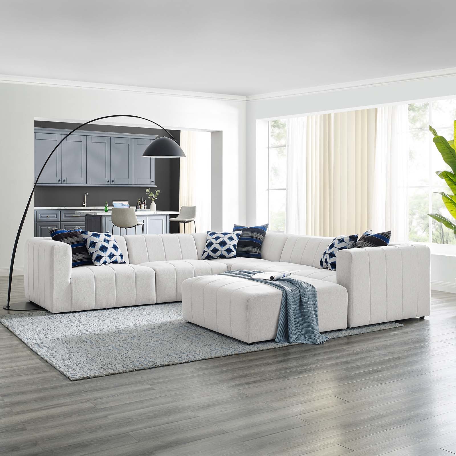 Modway Sectional Sofas - Bartlett Upholstered Fabric 6-Piece Sectional Sofa Ivory