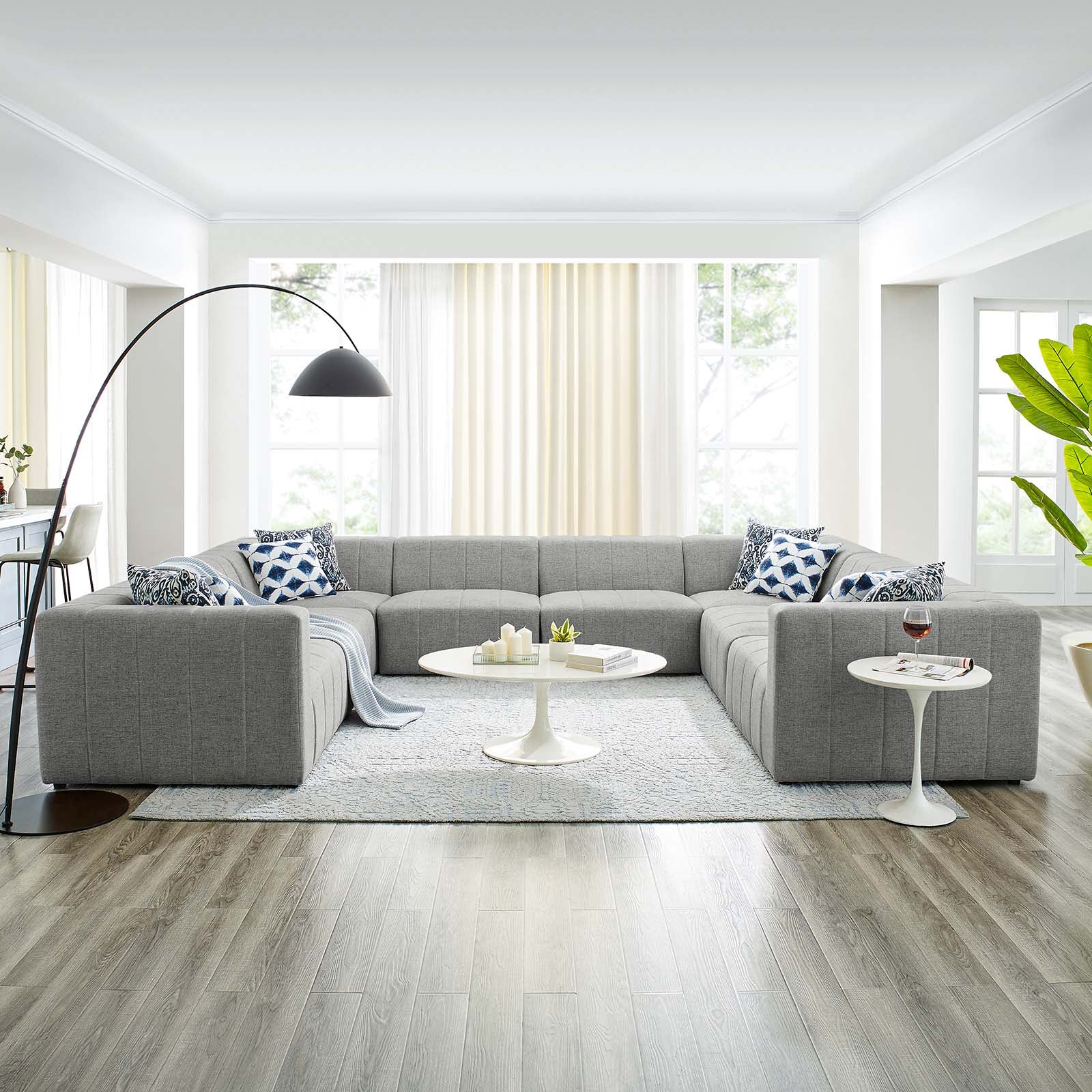 Modway Sectional Sofas - Bartlett Upholstered Fabric 8-Piece Sectional Sofa Light Gray