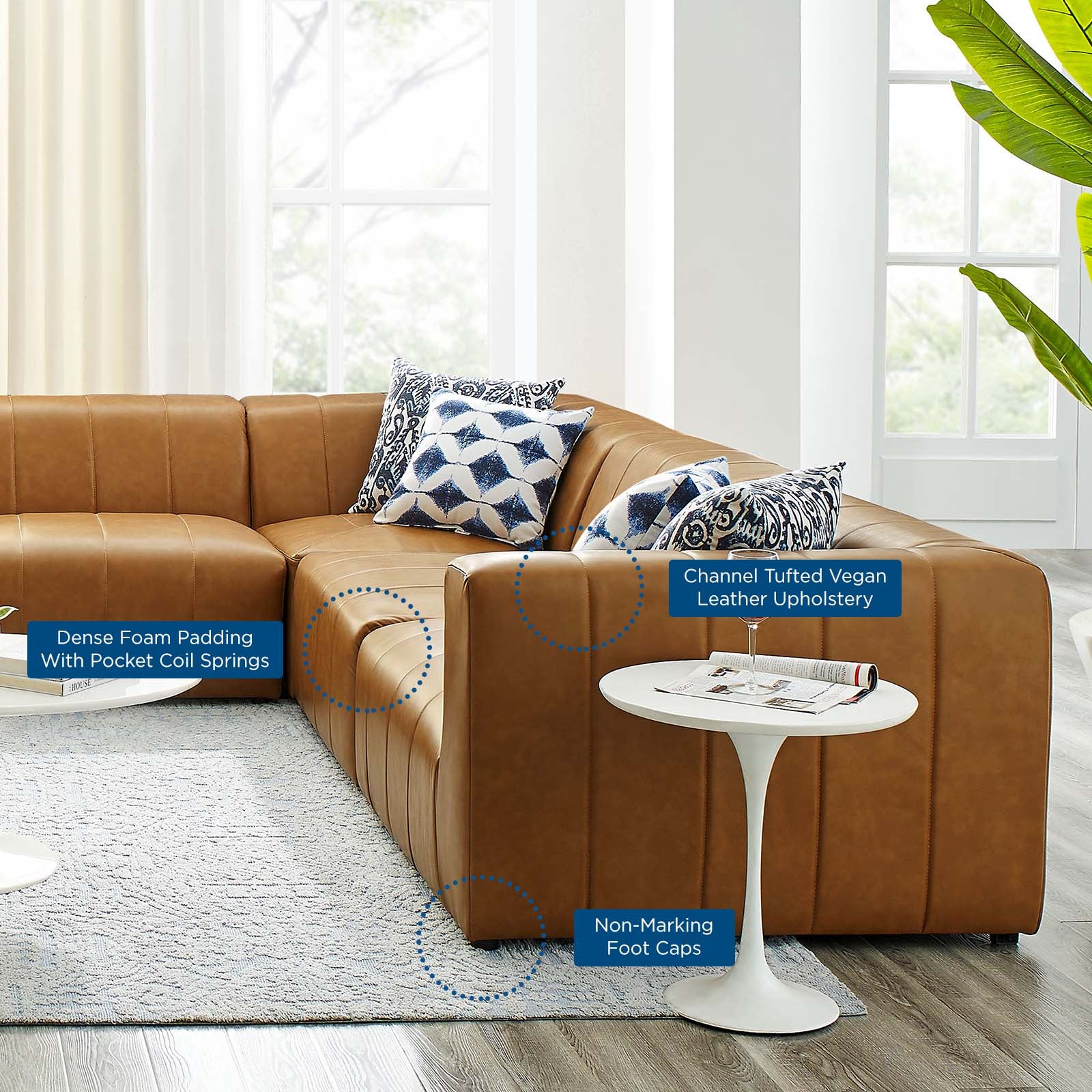 Modway Sectional Sofas - Bartlett Vegan Leather 8-Piece Sectional Sofa Tan