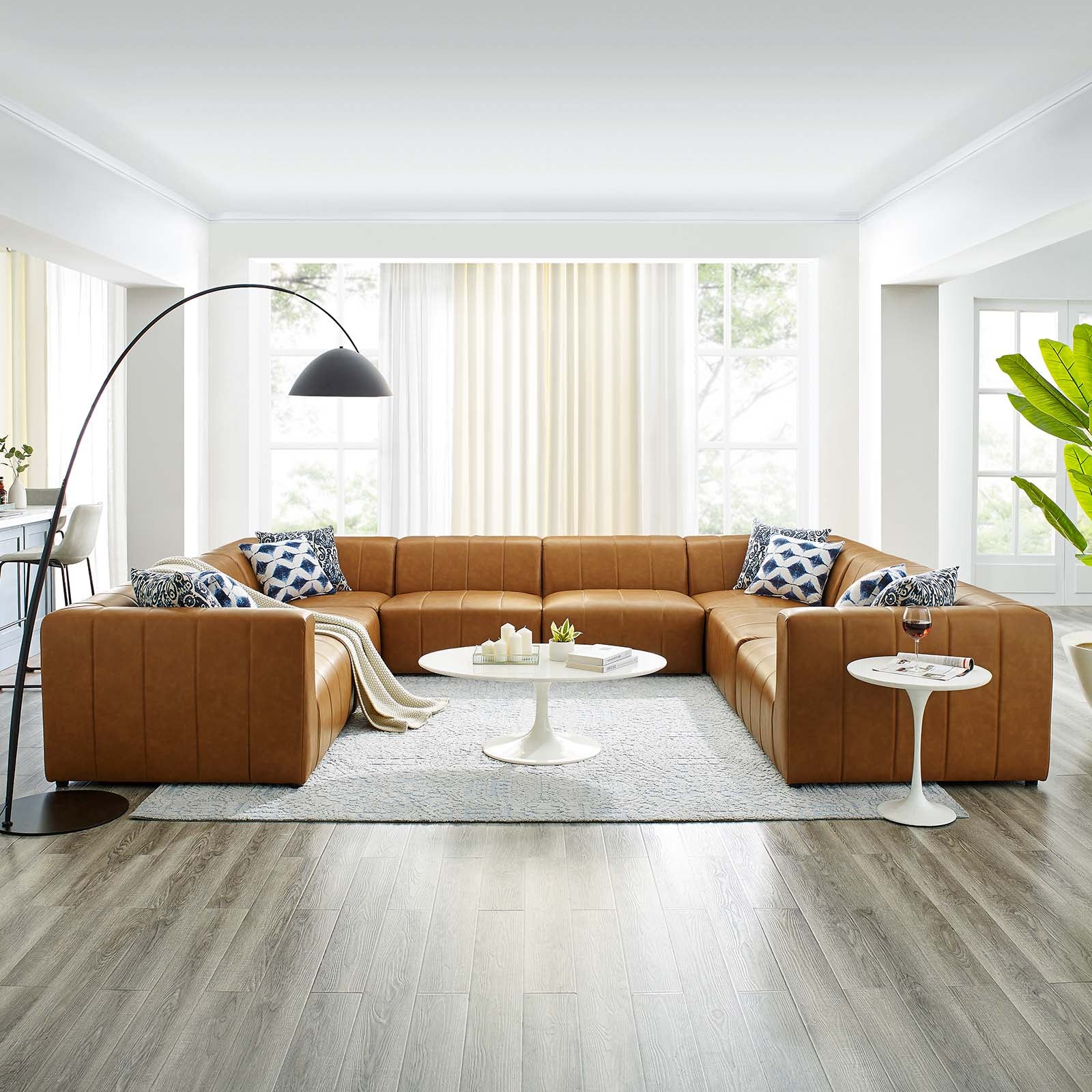 Modway Sectional Sofas - Bartlett Vegan Leather 8-Piece Sectional Sofa Tan