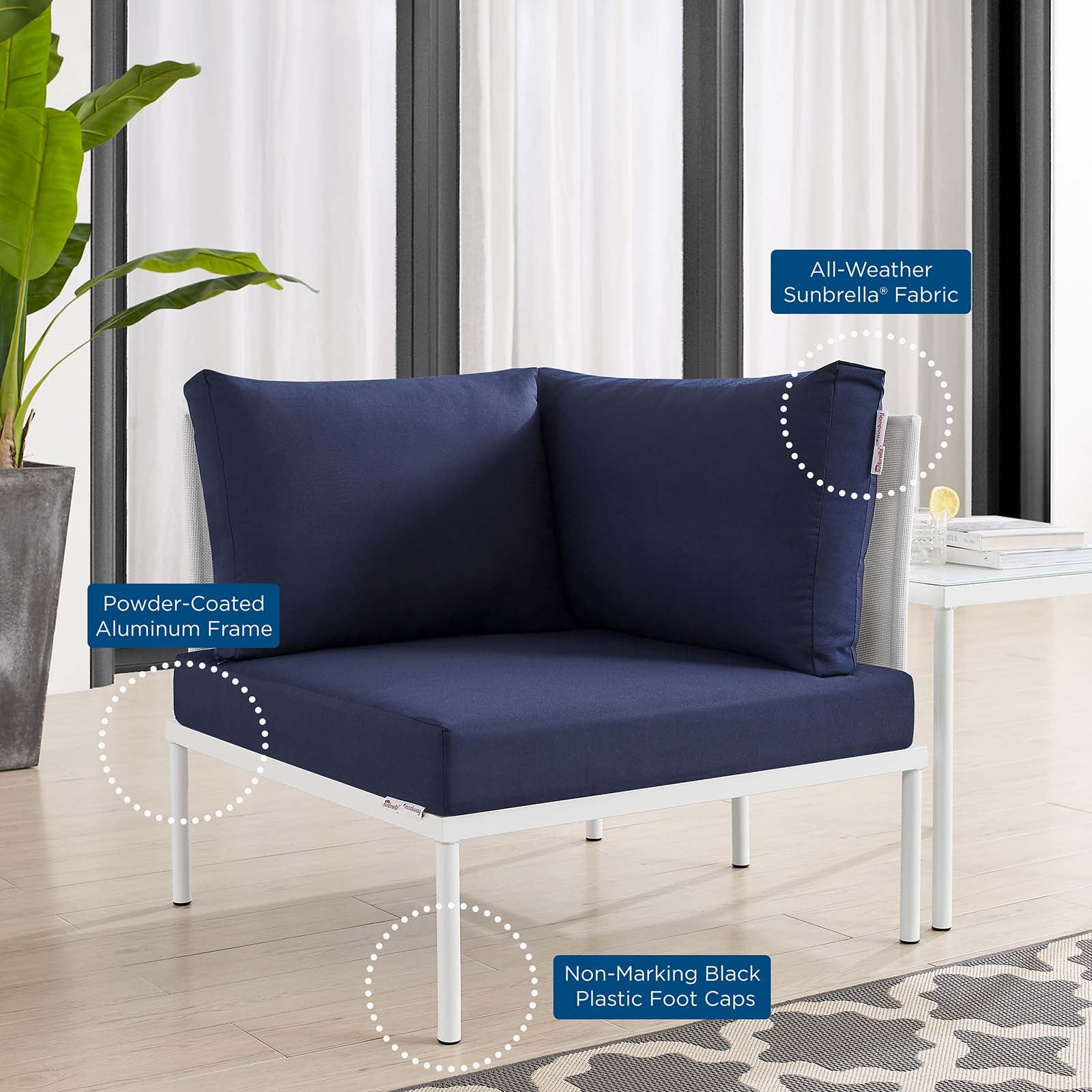 Modway Outdoor Chairs - Harmony Sunbrella Outdoor Patio All Mesh Corner Chair White Navy