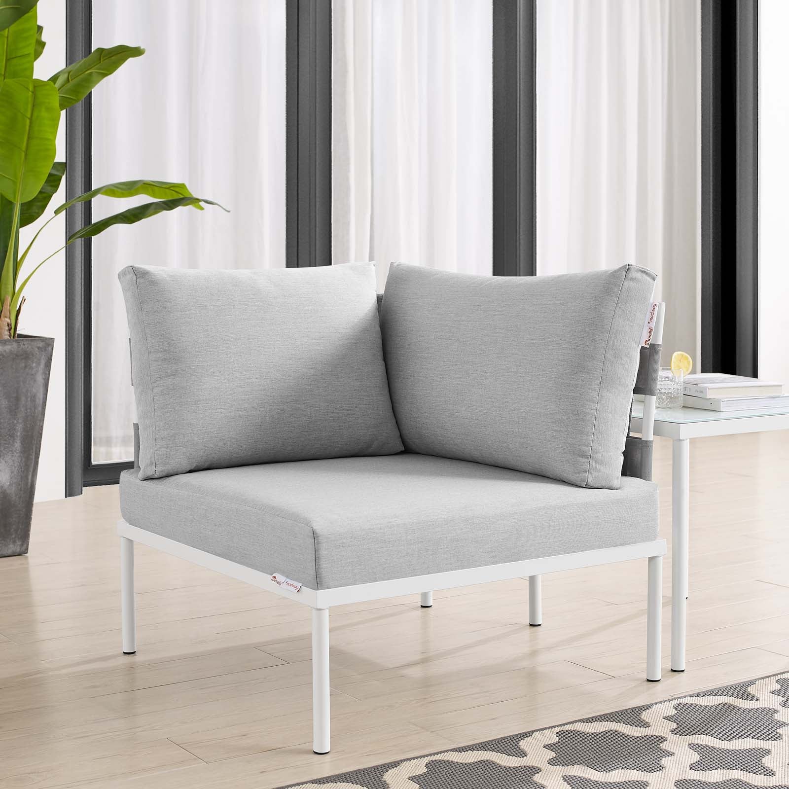 Modway Outdoor Chairs - Harmony Sunbrella Outdoor Patio Aluminum Corner Chair Gray