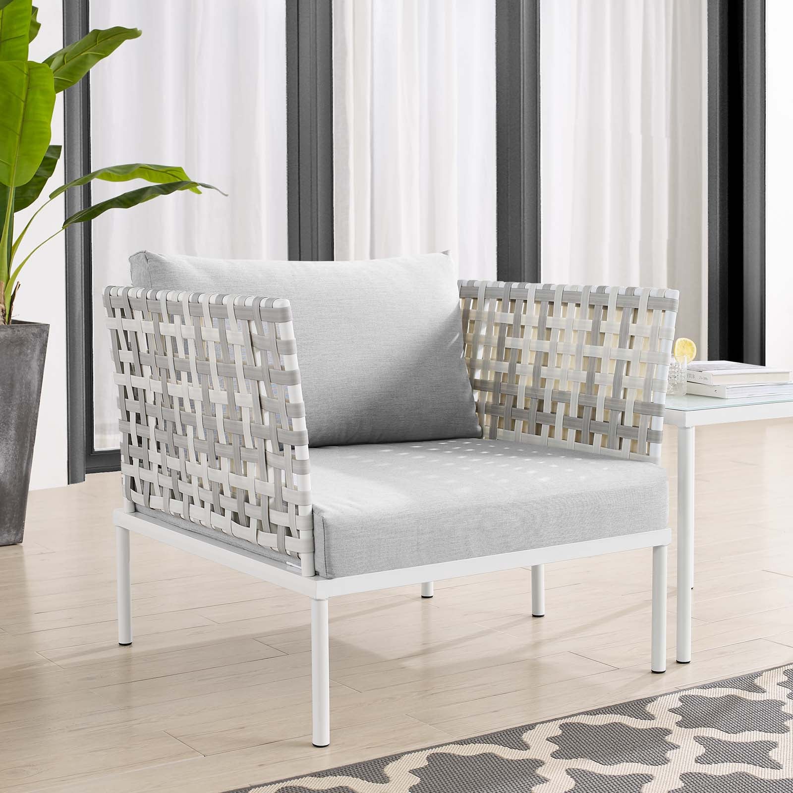 Modway Outdoor Chairs - Harmony Sunbrella Basket Weave Outdoor Patio Aluminum Armchair Taupe Gray