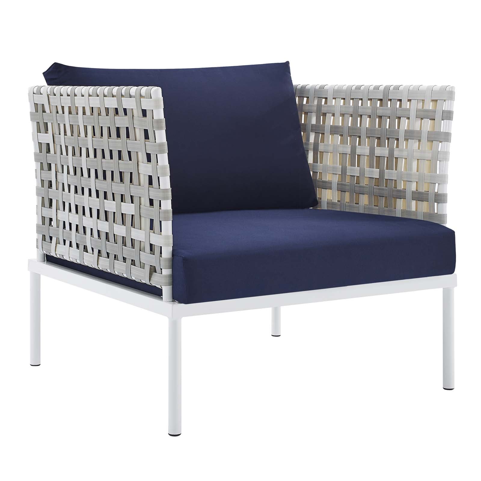 Modway Outdoor Chairs - Harmony Sunbrella Basket Weave Outdoor Patio Aluminum Armchair Taupe Navy