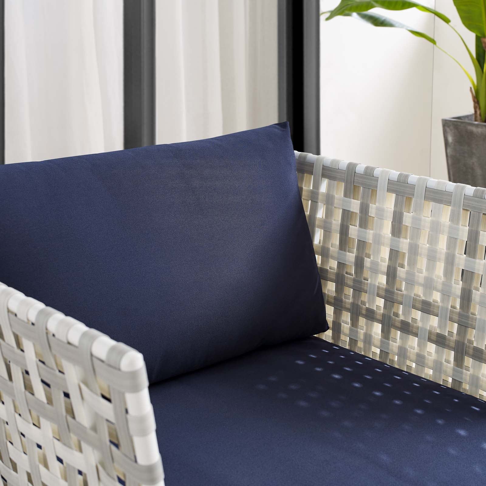 Modway Outdoor Chairs - Harmony Sunbrella Basket Weave Outdoor Patio Aluminum Armchair Taupe Navy