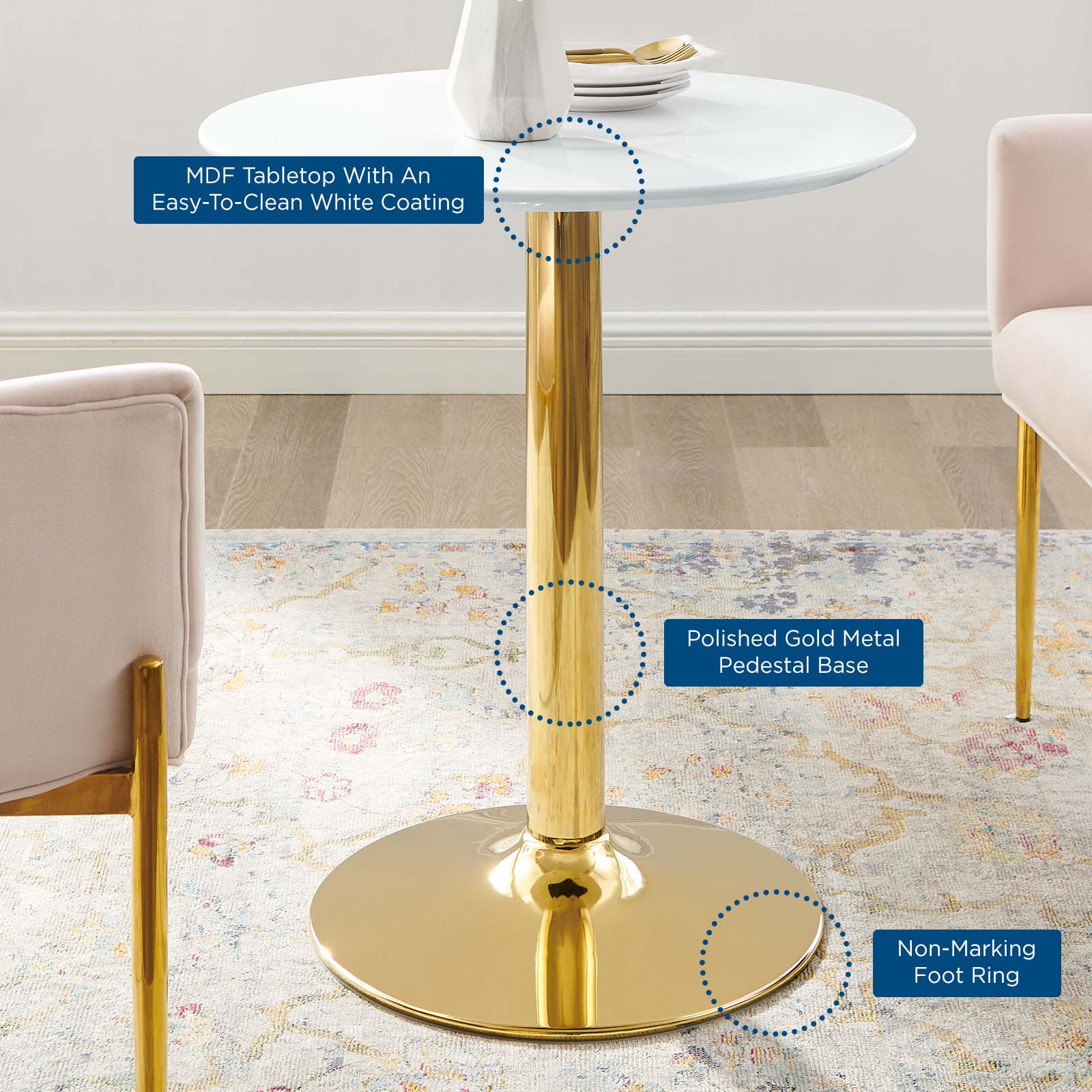 Modway Dining Tables - Verne 28" Dining Table Gold White