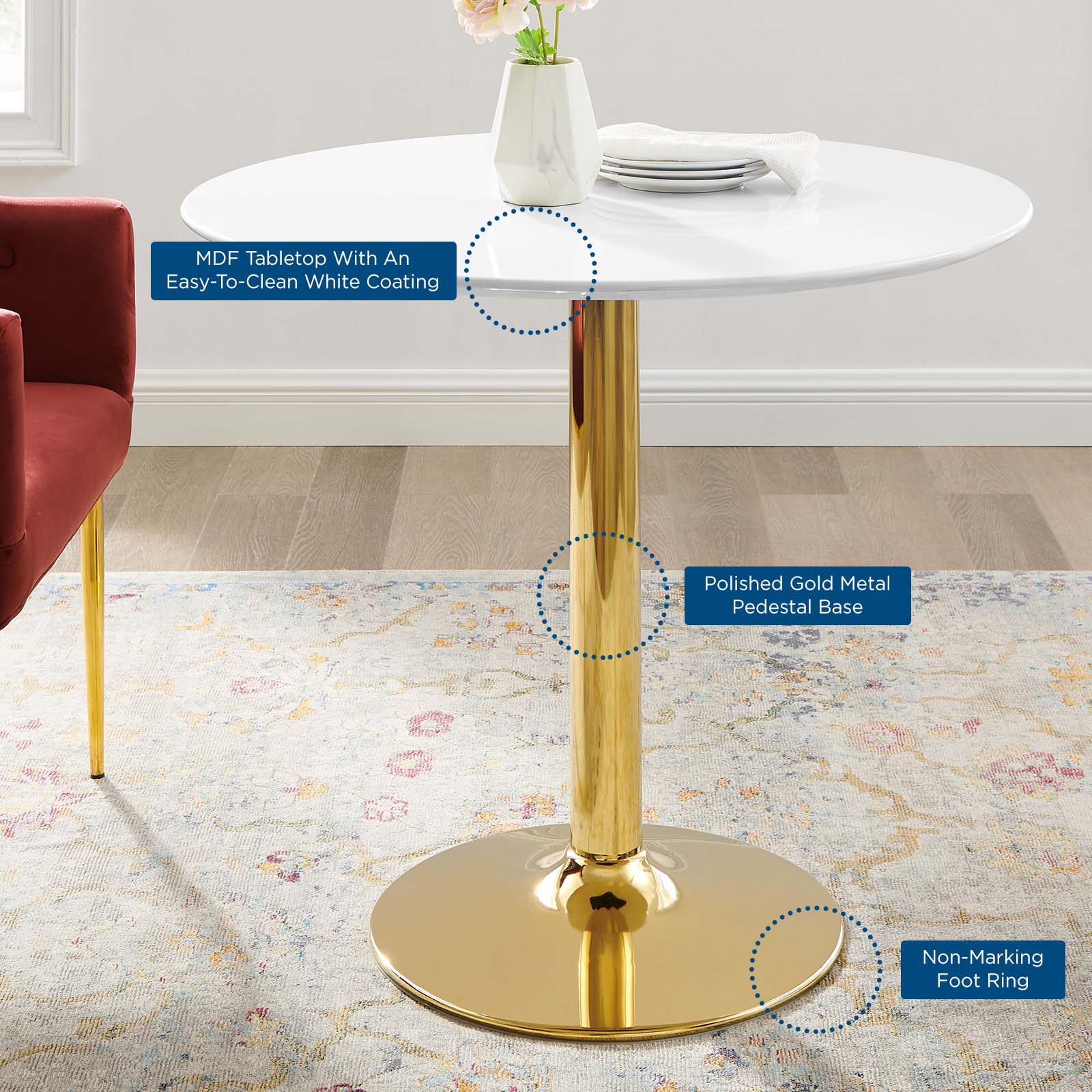 Modway Dining Tables - Verne-35"-Dining-Table-Gold-White