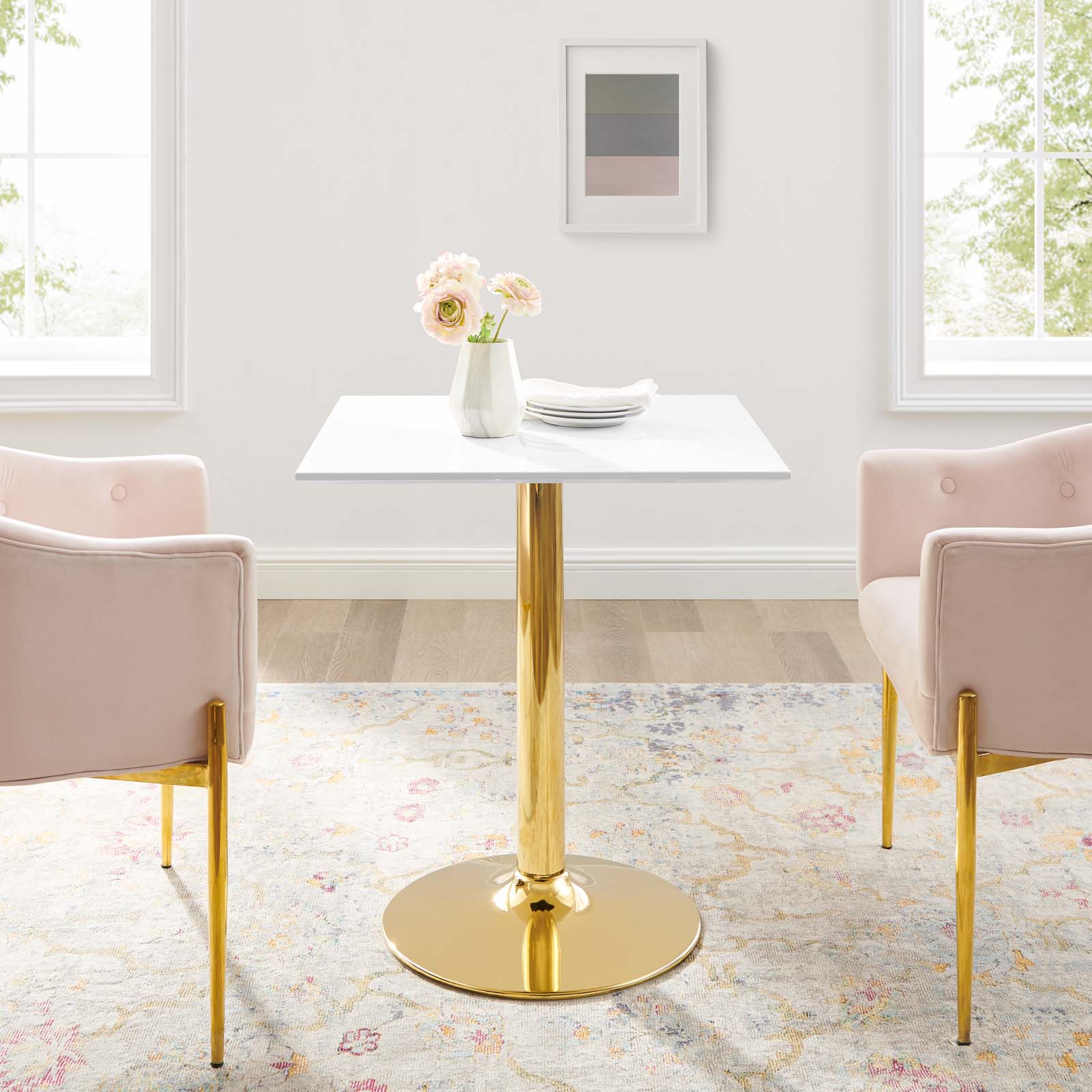 Modway Dining Tables - Verne 28" Square Dining Table Gold White