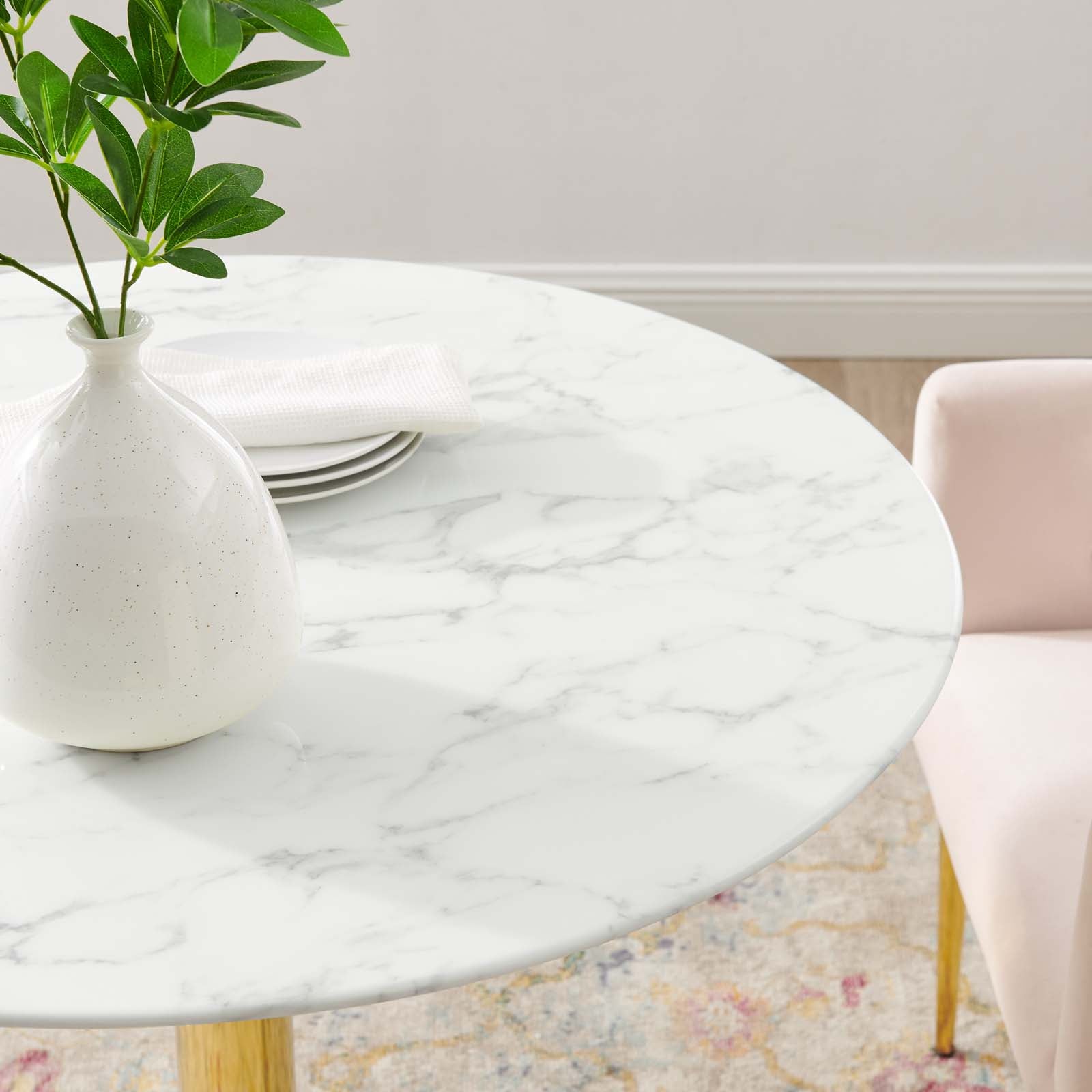 Modway Dining Tables - Verne 35" Artificial Marble Dining Table Gold White