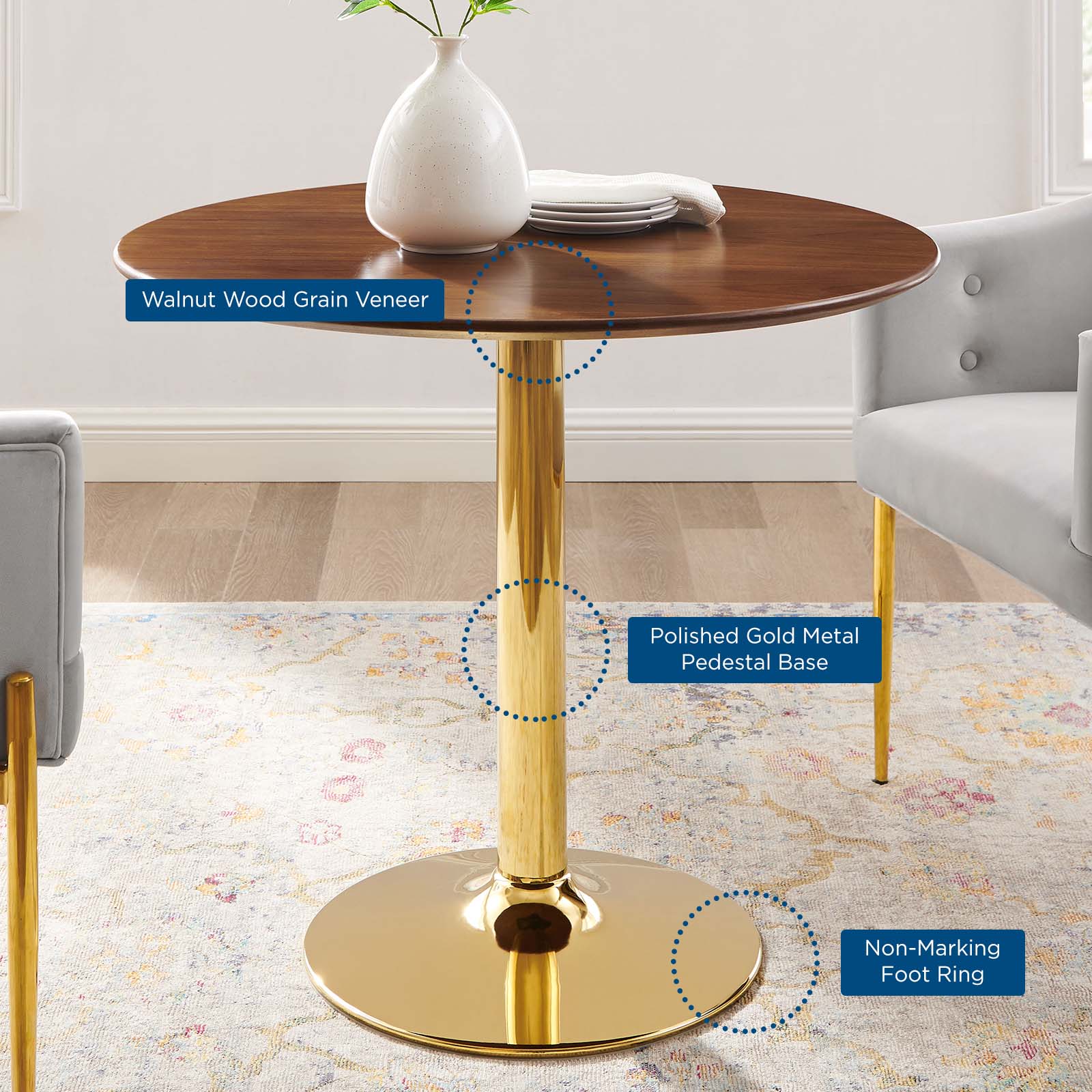 Modway Dining Tables - Verne 35" Dining Table Gold Walnut