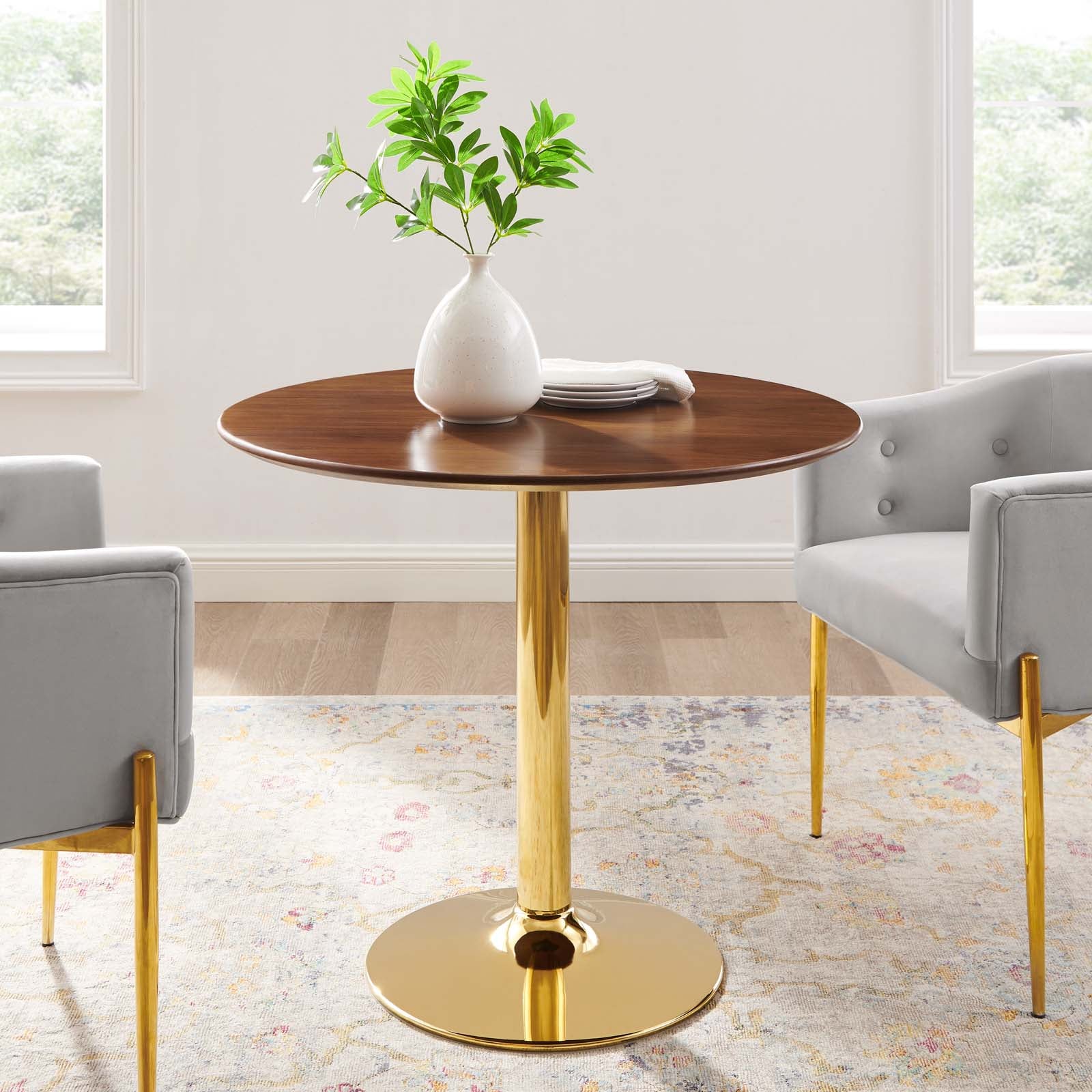 Modway Dining Tables - Verne 35" Dining Table Gold Walnut