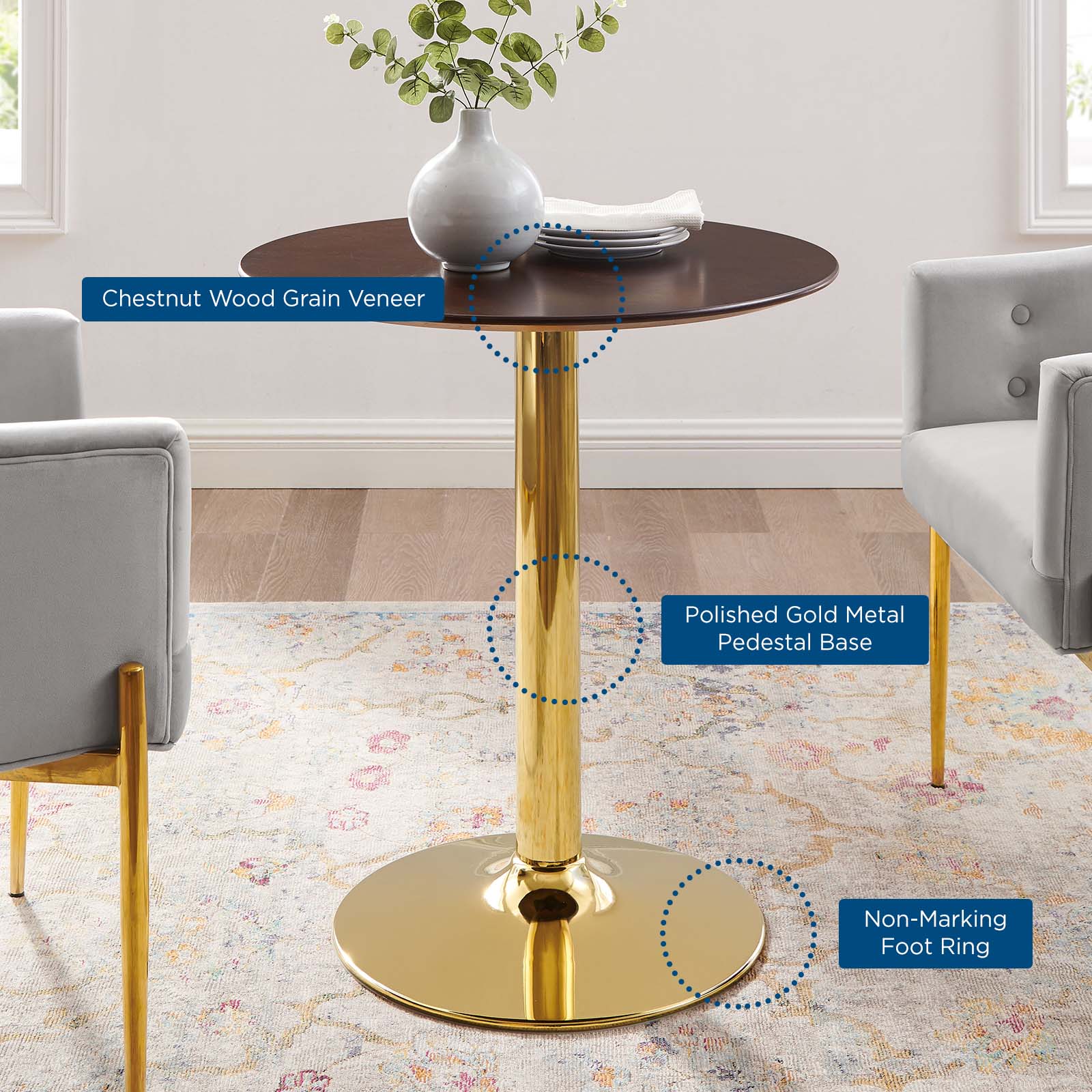 Modway Dining Tables - Verne-28"-Dining-Table-Gold-Cherry-Walnut
