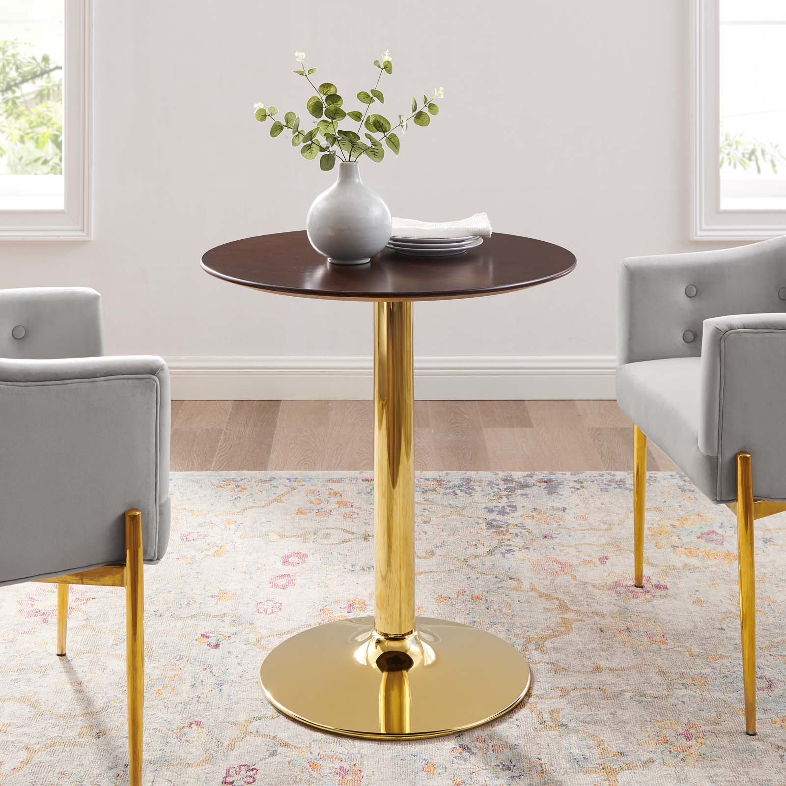 Modway Dining Tables - Verne-28"-Dining-Table-Gold-Cherry-Walnut