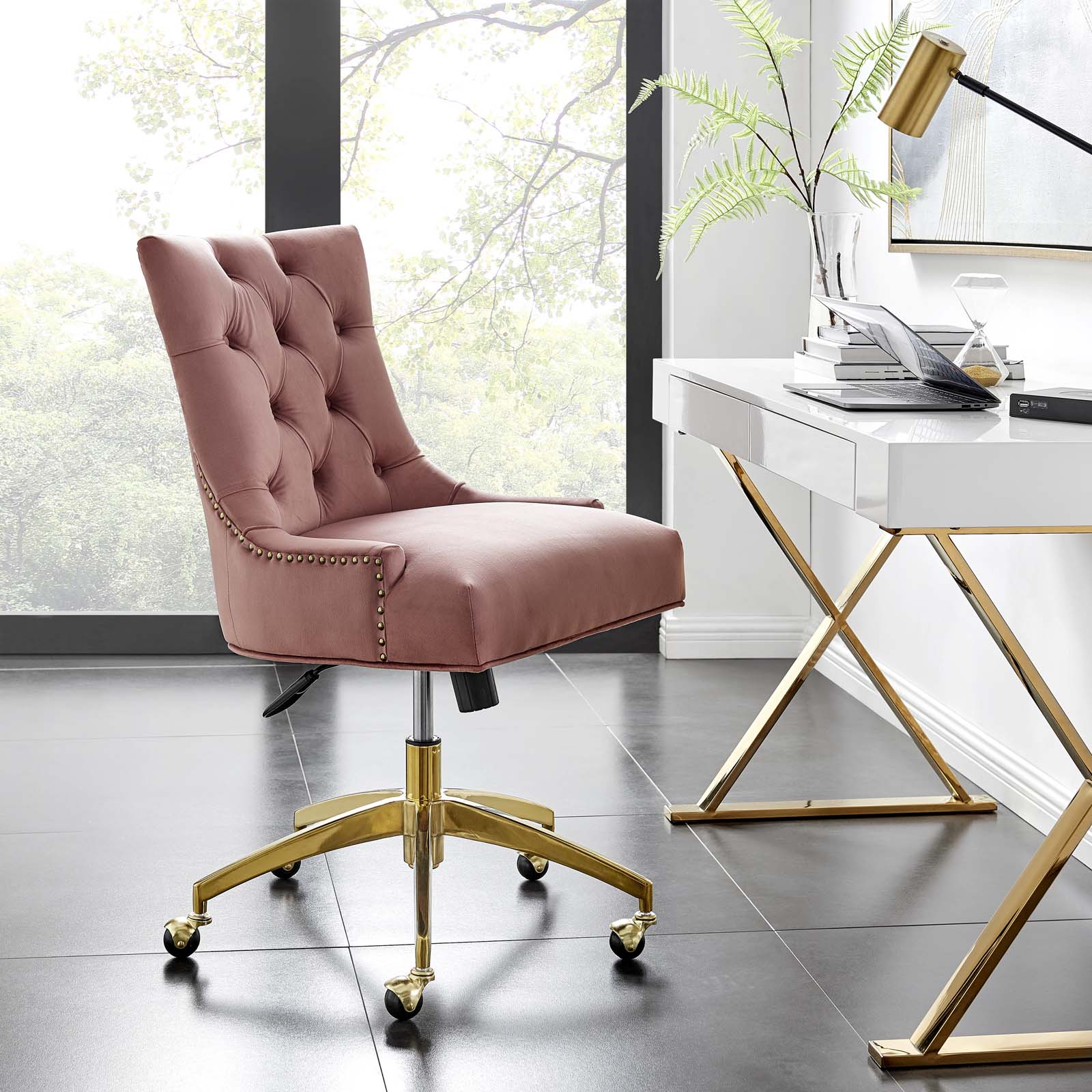 Modway Task Chairs - Regent Tufted Performance Velvet Office Chair Gold Dusty Rose