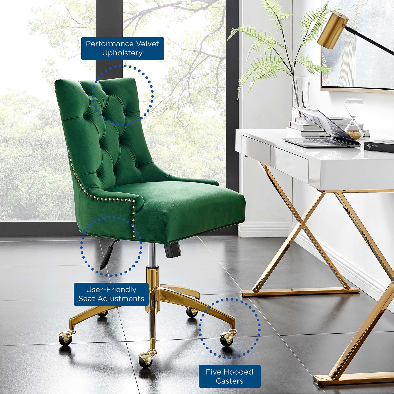 Modway Task Chairs - Regent Tufted Performance Velvet Office Chair Gold Emerald