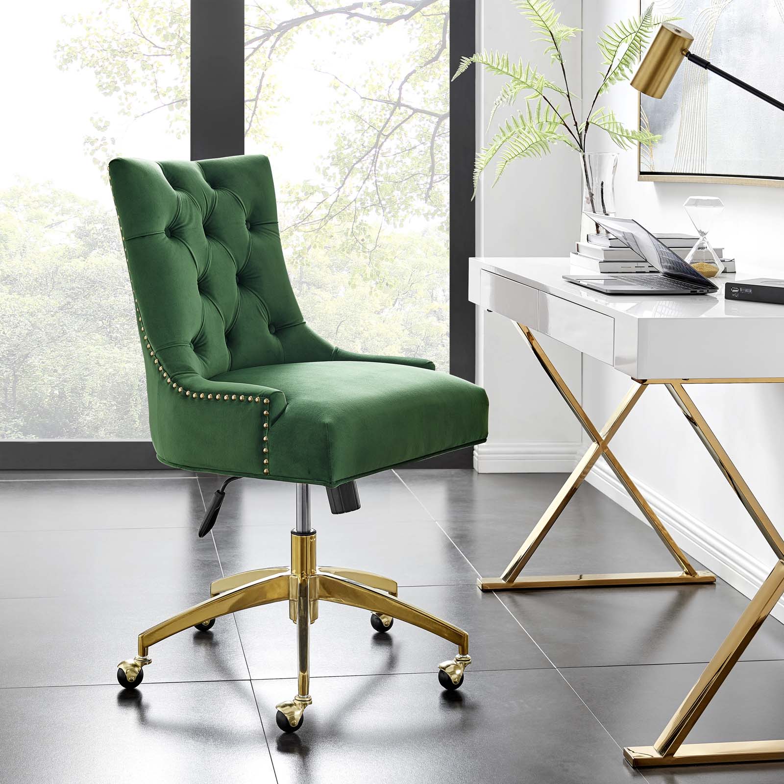 Modway Task Chairs - Regent Tufted Performance Velvet Office Chair Gold Emerald