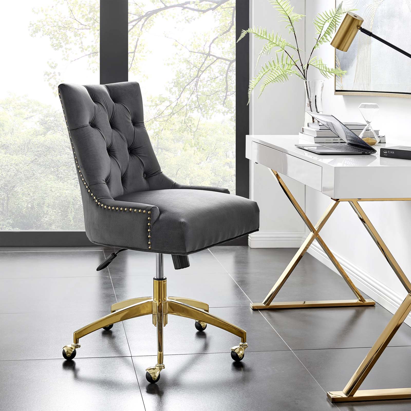 Modway Task Chairs - Regent Tufted Performance Velvet Office Chair Gold Gray