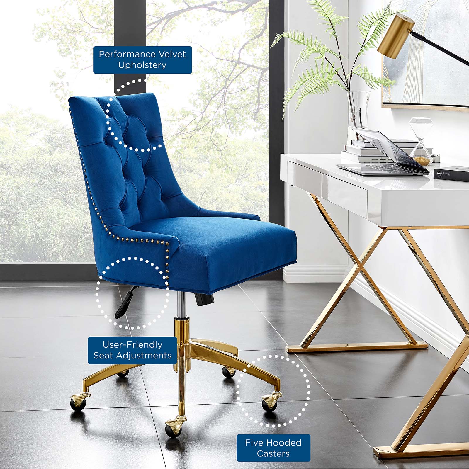 Modway Task Chairs - Regent Tufted Performance Velvet Office Chair Gold Navy