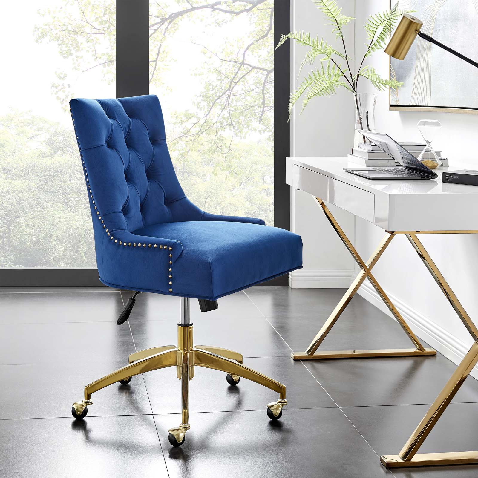 Modway Task Chairs - Regent Tufted Performance Velvet Office Chair Gold Navy