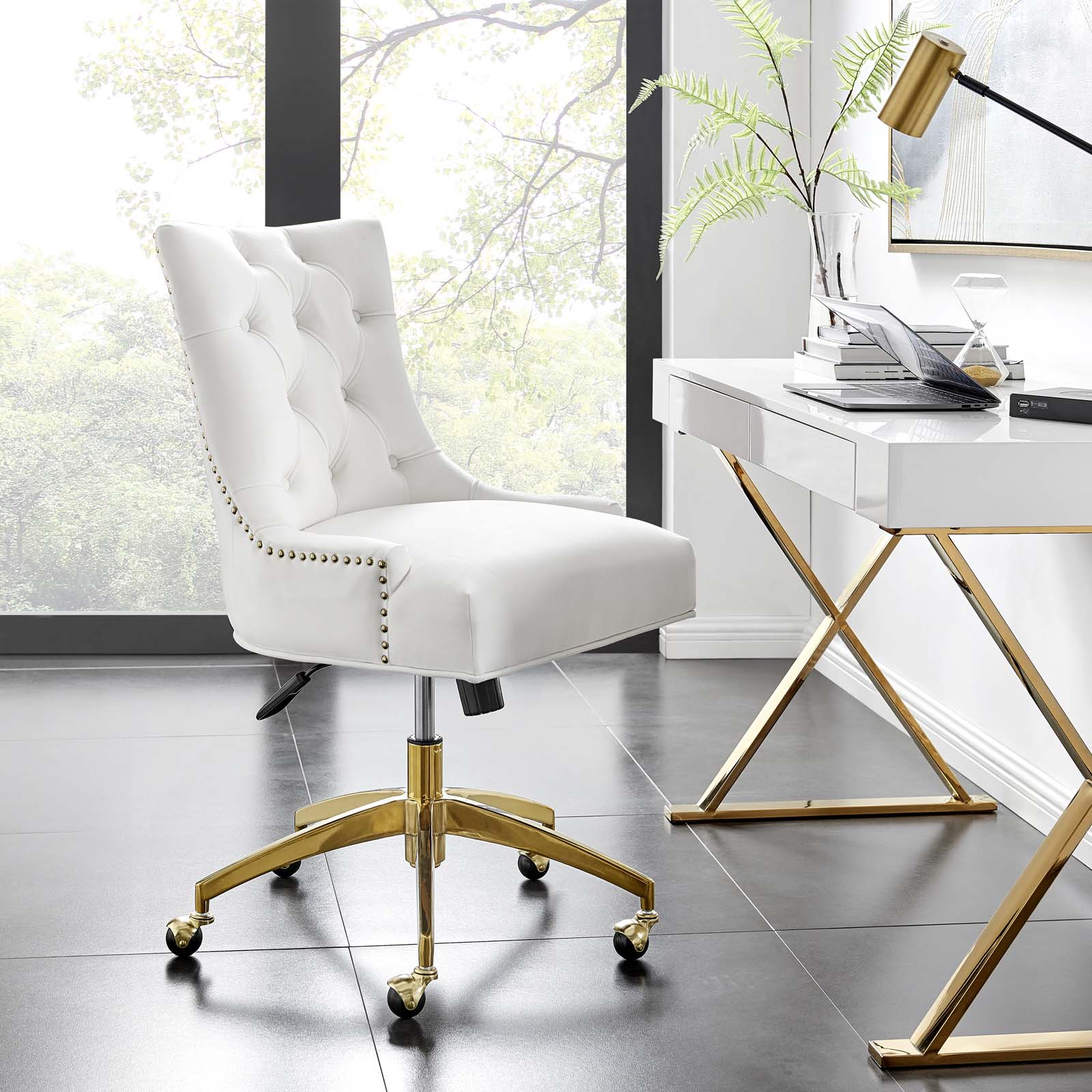 Modway Task Chairs - Regent Tufted Performance Velvet Office Chair Gold White