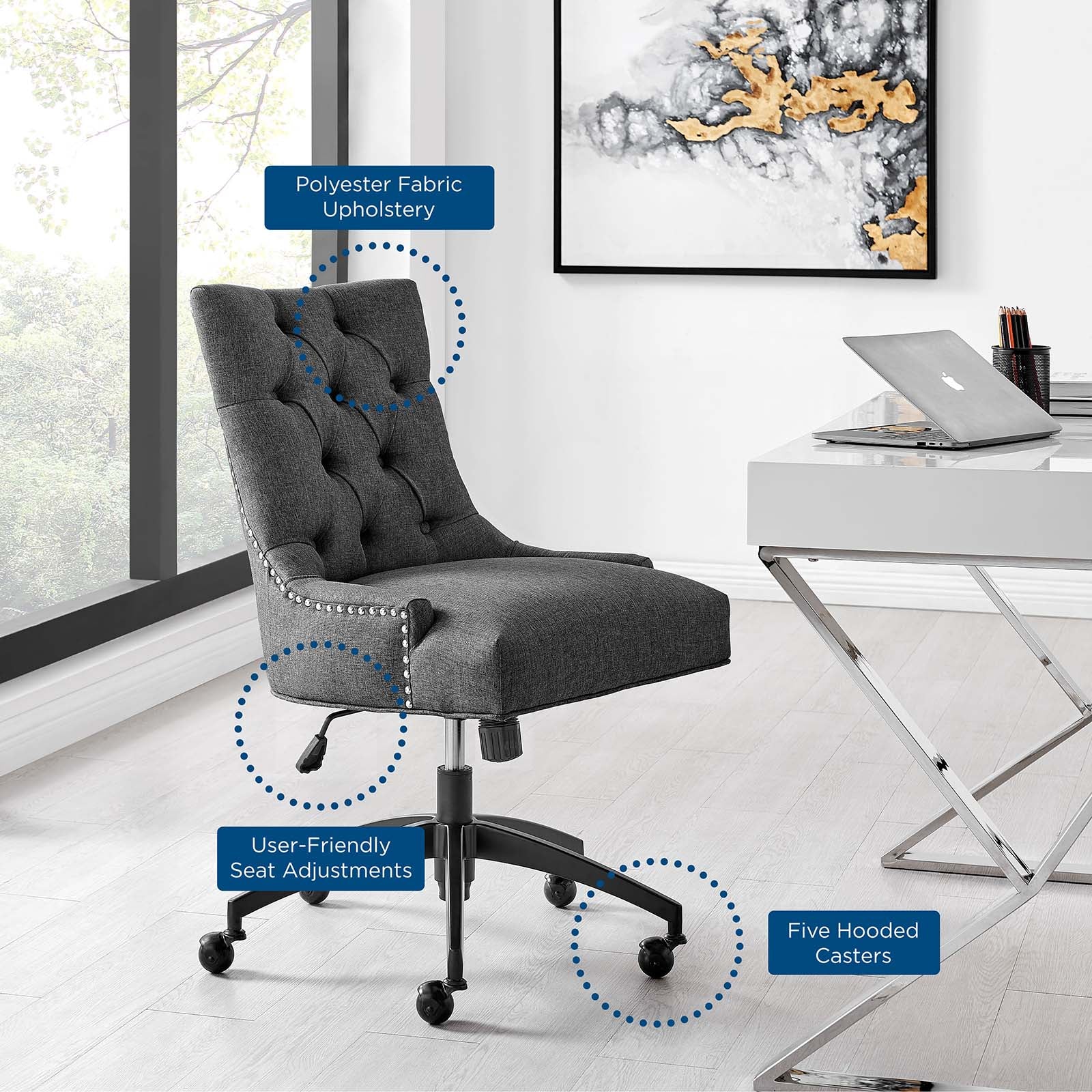 Modway Task Chairs - Regent Tufted Fabric Office Chair Black Gray
