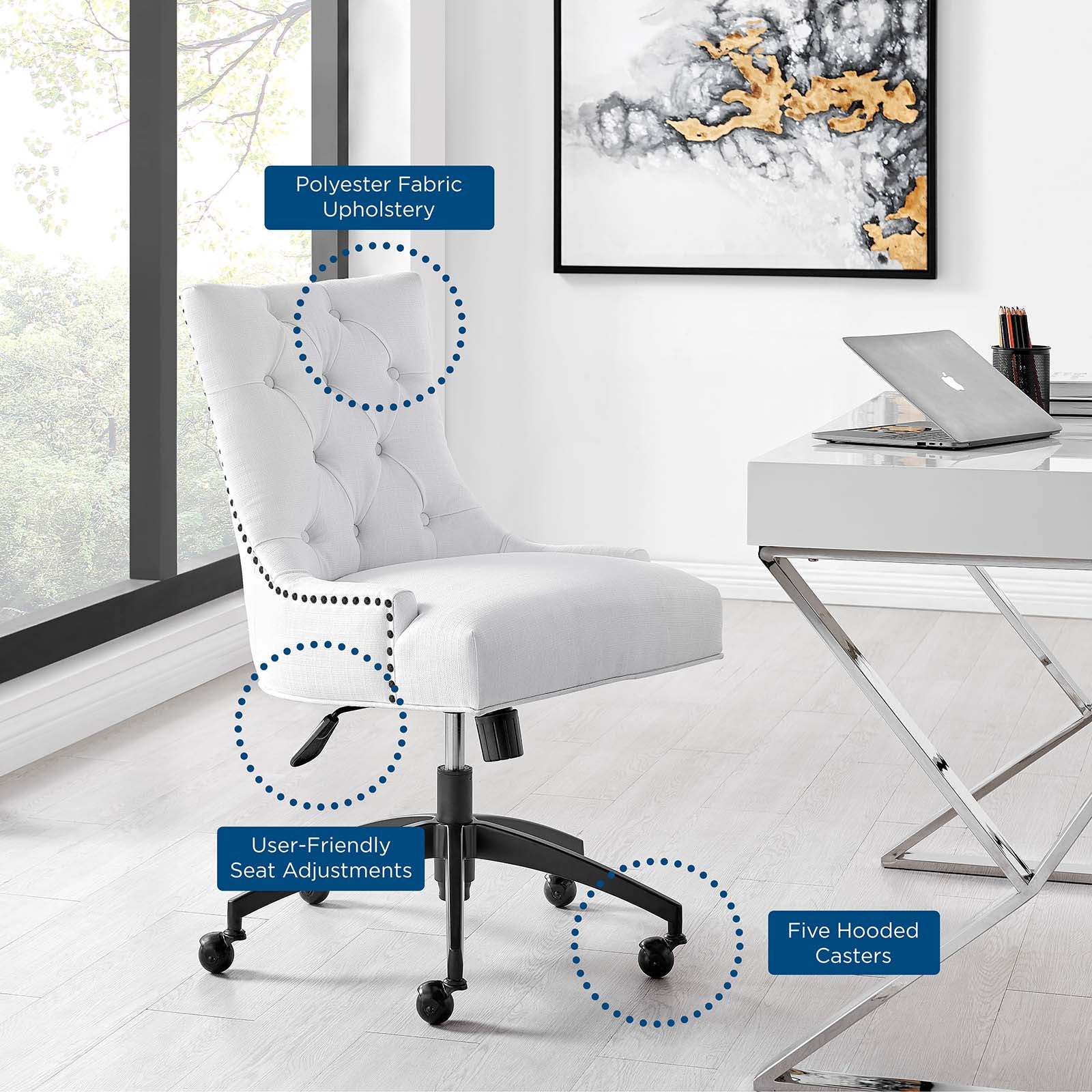 Modway Task Chairs - Regent Tufted Fabric Office Chair Black White