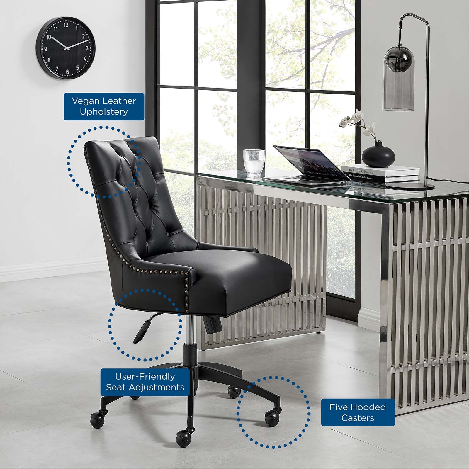 Modway Task Chairs - Regent Tufted Vegan Leather Office Chair Black Black