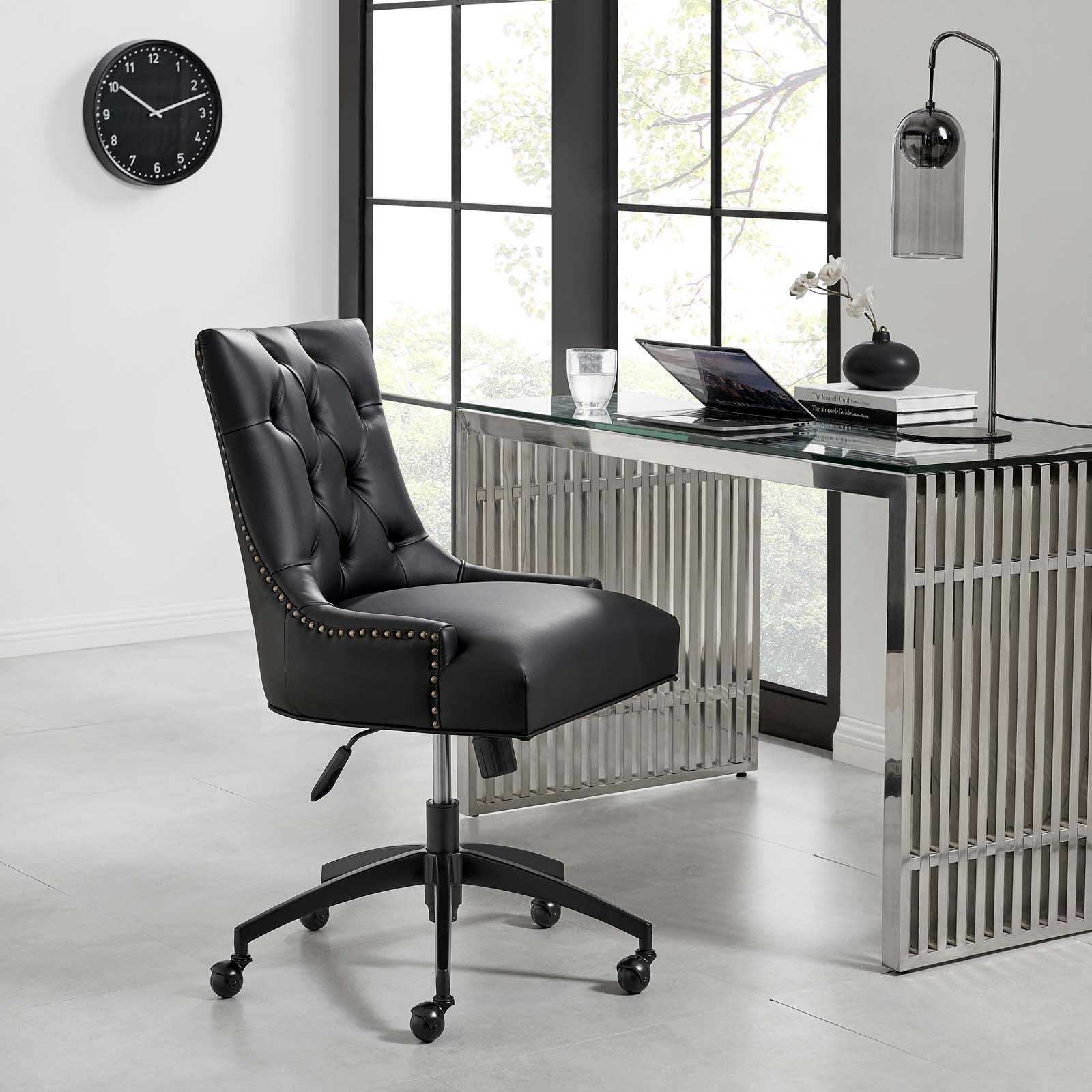 Modway Task Chairs - Regent Tufted Vegan Leather Office Chair Black Black