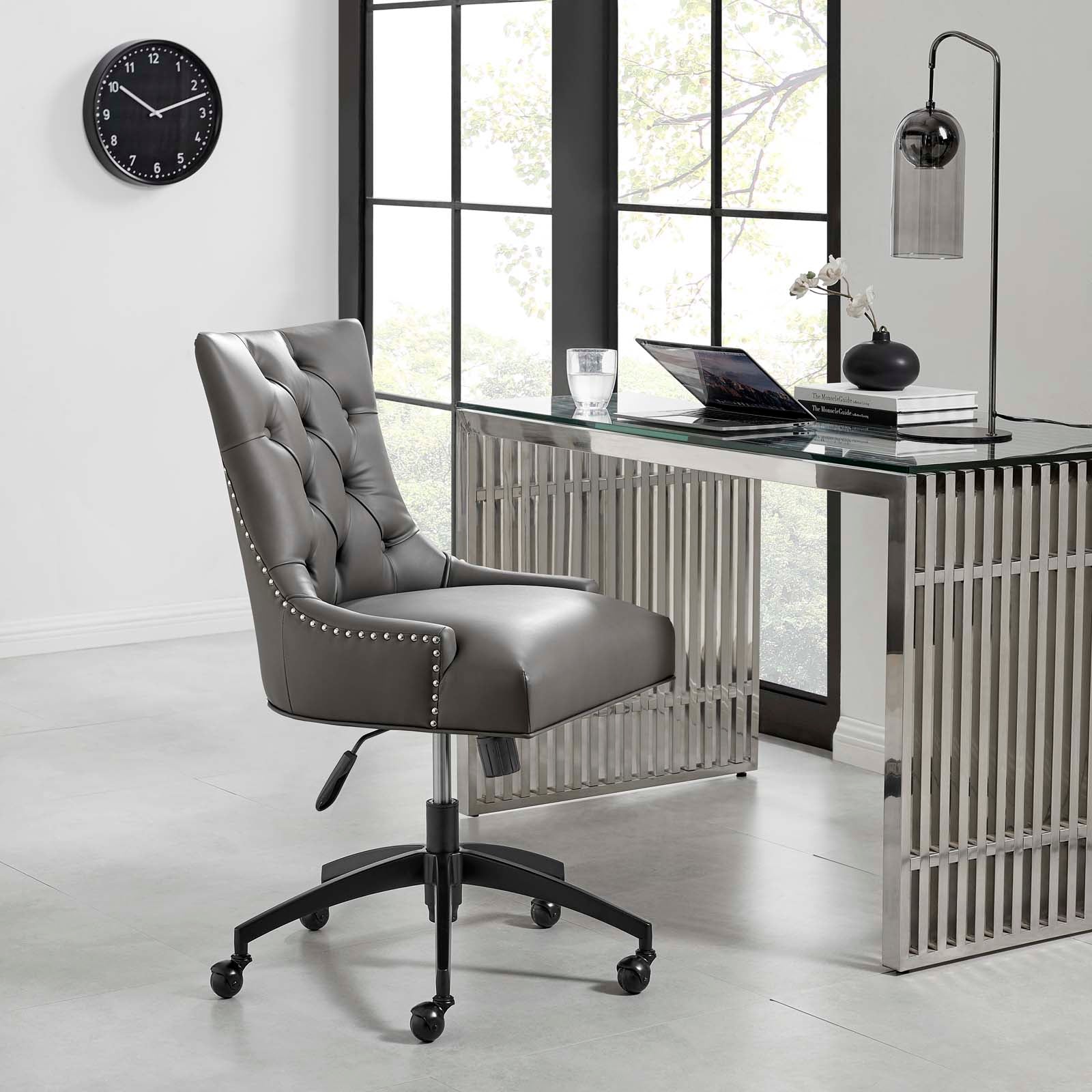 Modway Task Chairs - Regent Tufted Vegan Leather Office Chair Black Gray