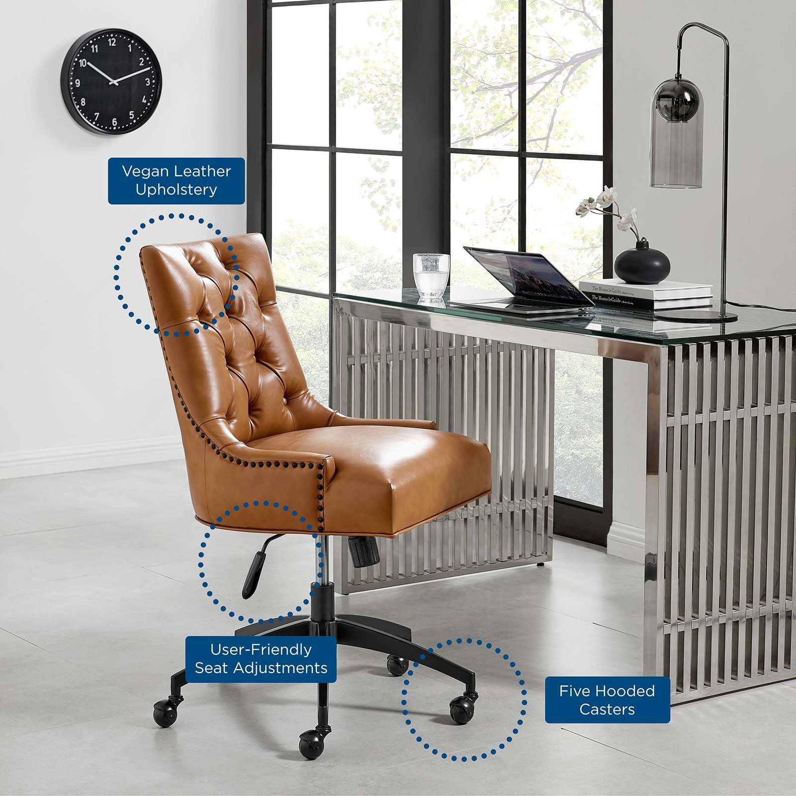 Modway Task Chairs - Regent Tufted Vegan Leather Office Chair Black Tan