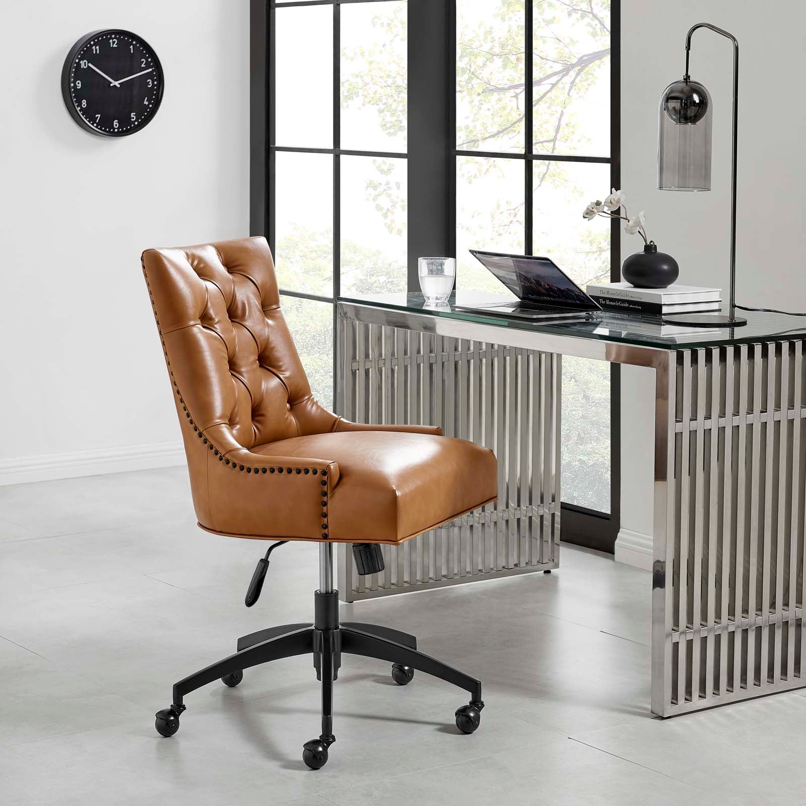 Modway Task Chairs - Regent Tufted Vegan Leather Office Chair Black Tan